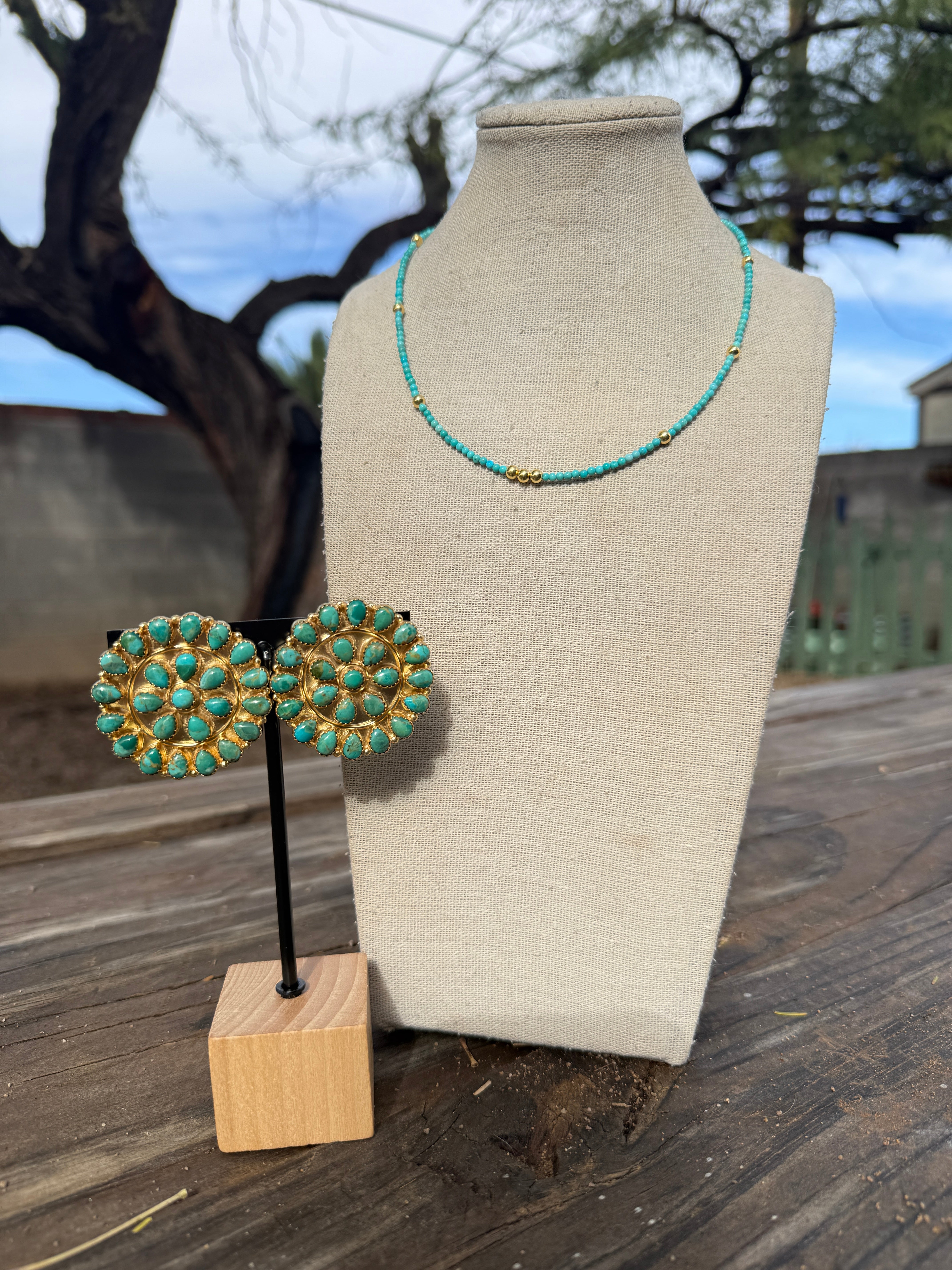 “The Golden Collection” VENICE NECKLACE Handmade Turquoise Beaded 14k Gold Plated Beaded Necklace