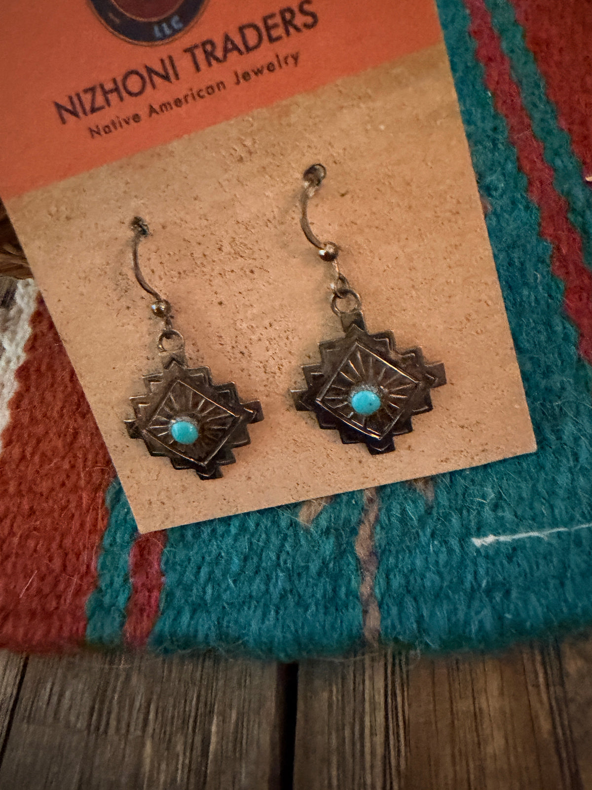 Old Pawn Handcrafted Sterling Silver & Turquoise Dangle Earrings