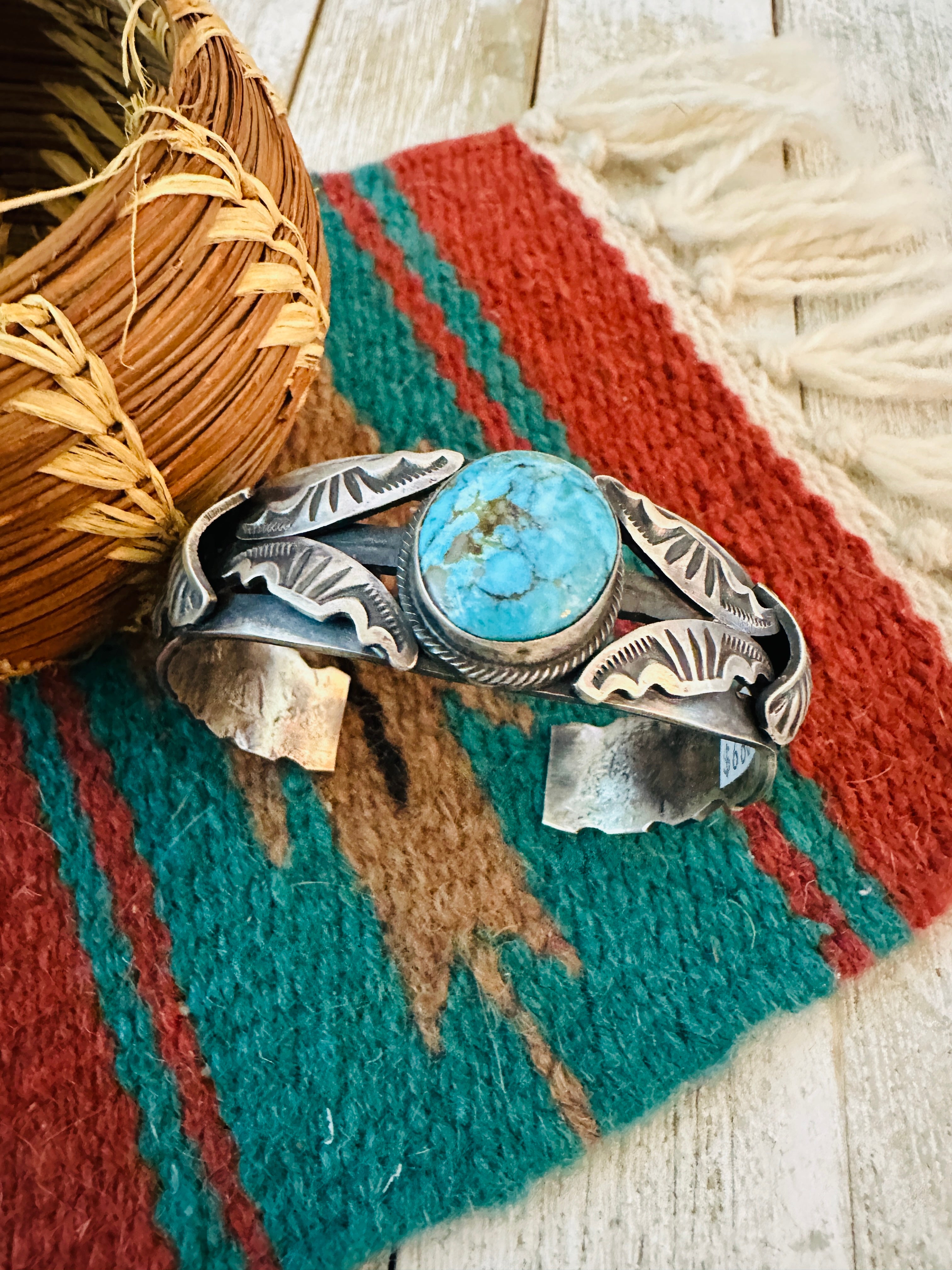 Handcrafted Turquoise & Sterling Silver Cuff Bracelet by Gilbert Tom