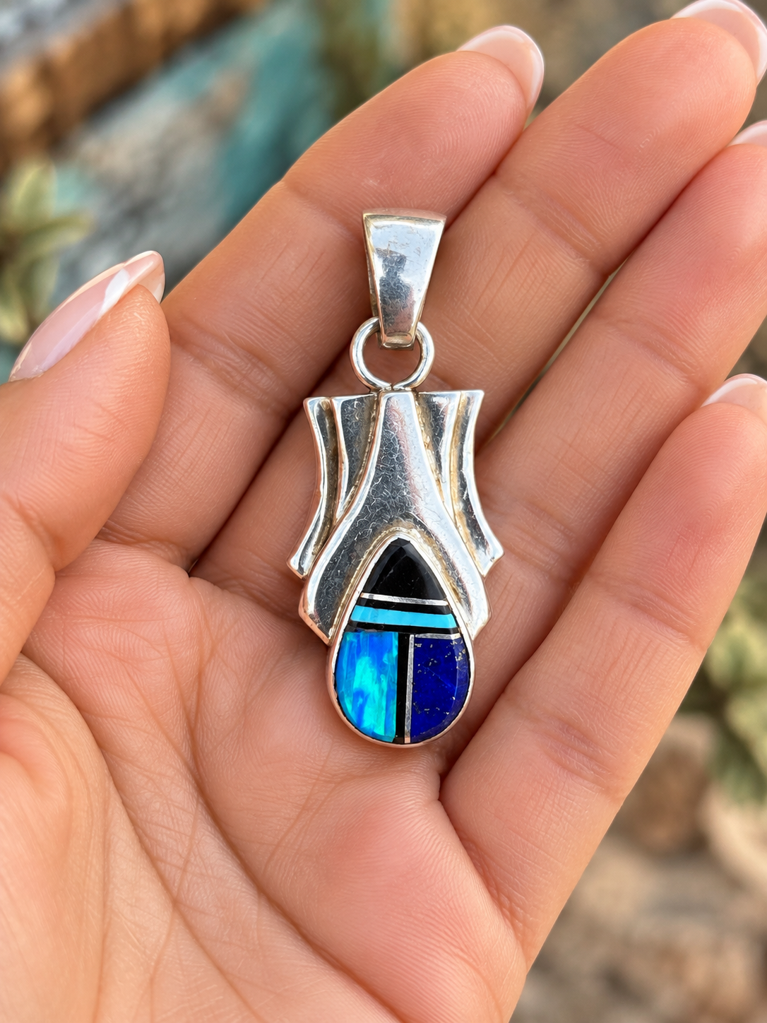 Handcrafted Lapis, Turquoise Blue Opal Pendant