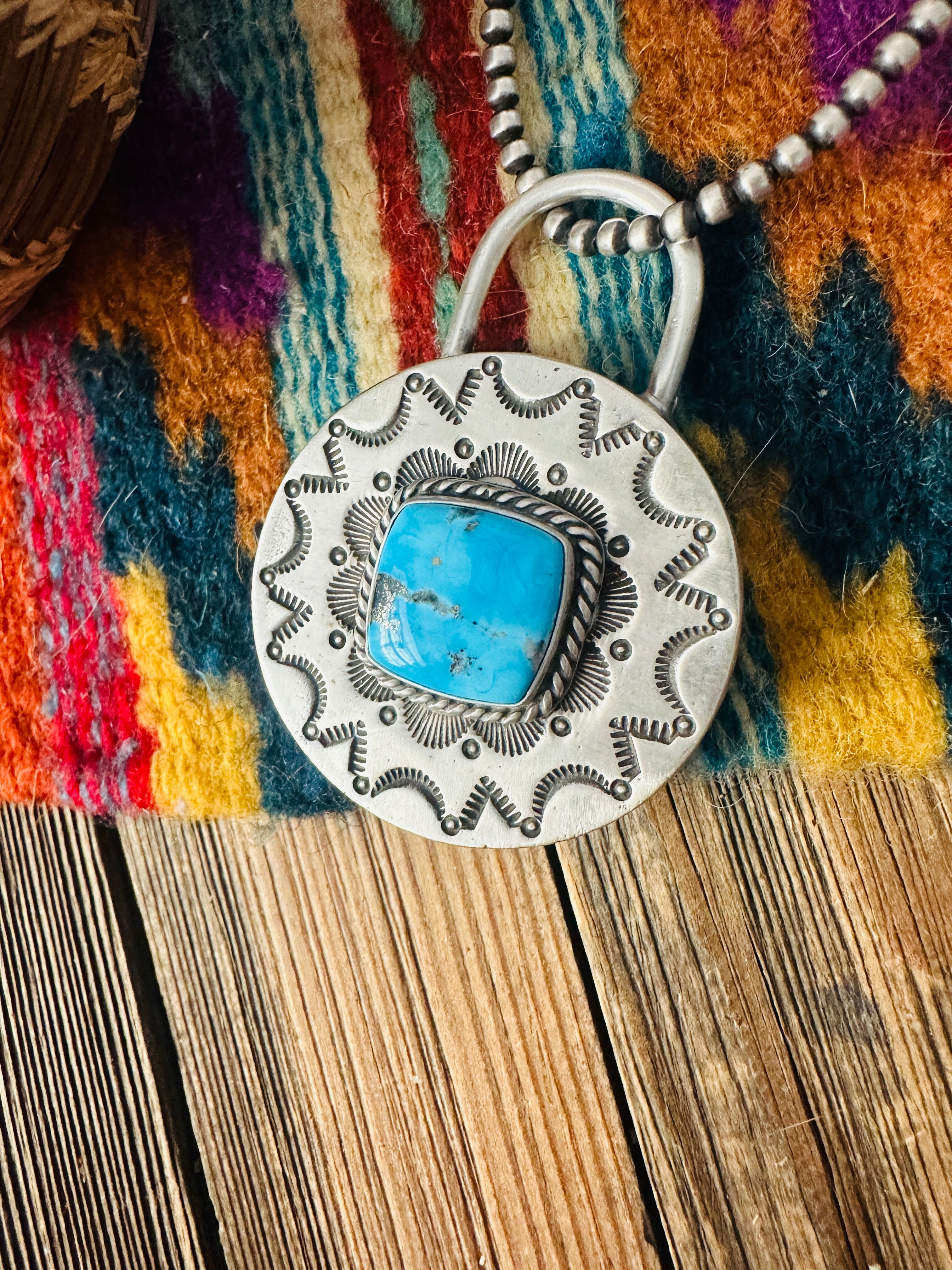 Handcrafted Turquoise & Sterling Silver Locket Style Pendant by Charles Johnson
