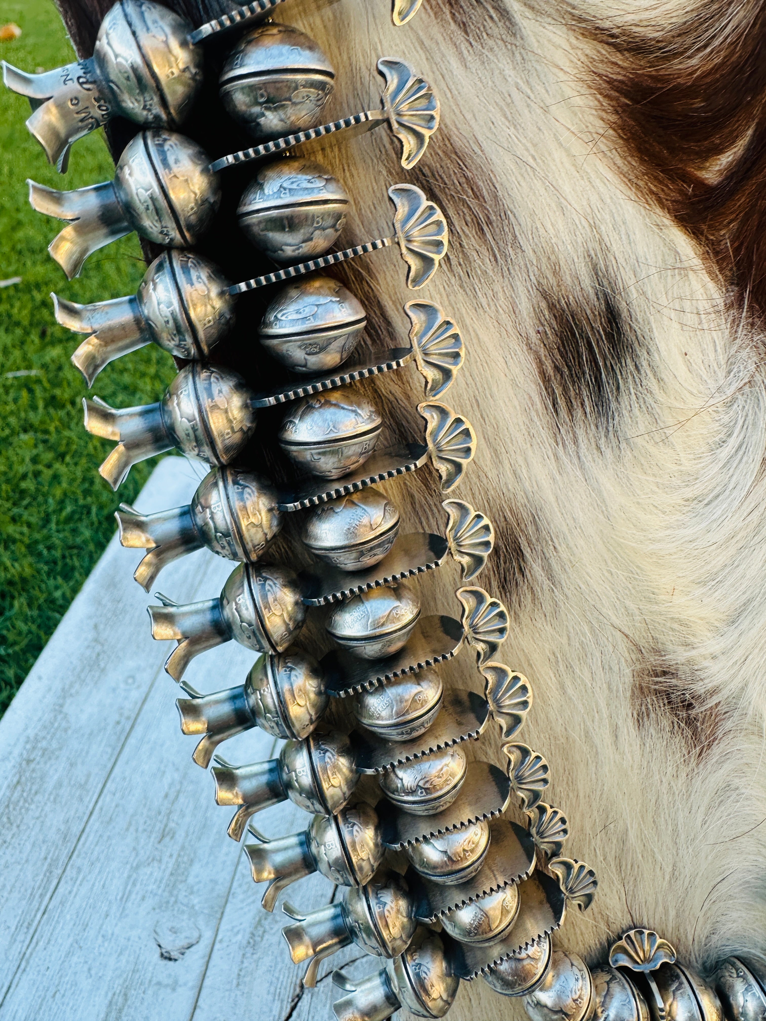 Handcrafted Turquoise & Sterling Silver Mercury Dime Beaded Squash Blossom Necklace and Earring Set by James McCabe