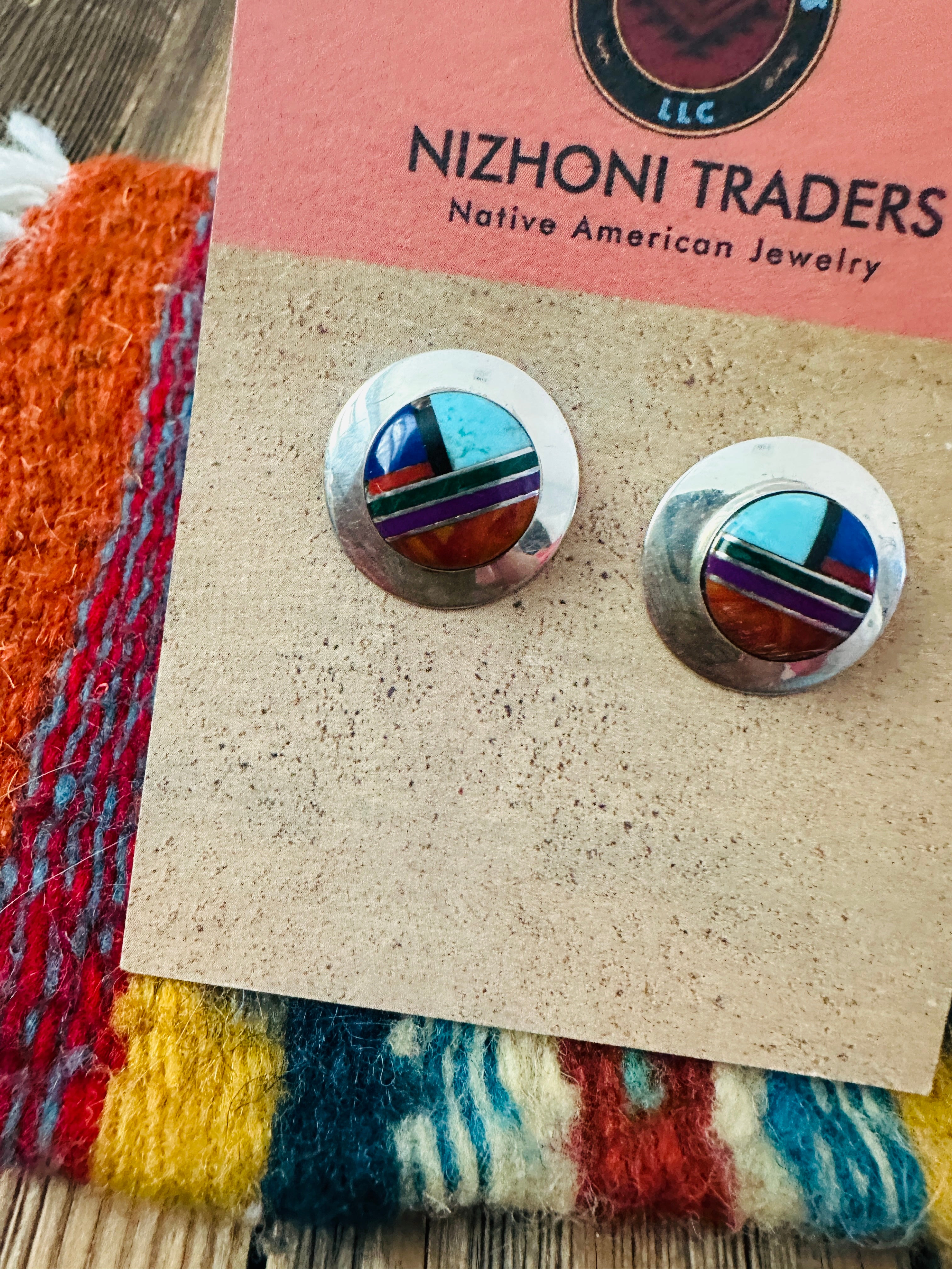 Handcrafted Multi Stone & Sterling Silver Inlay Stud Earrings