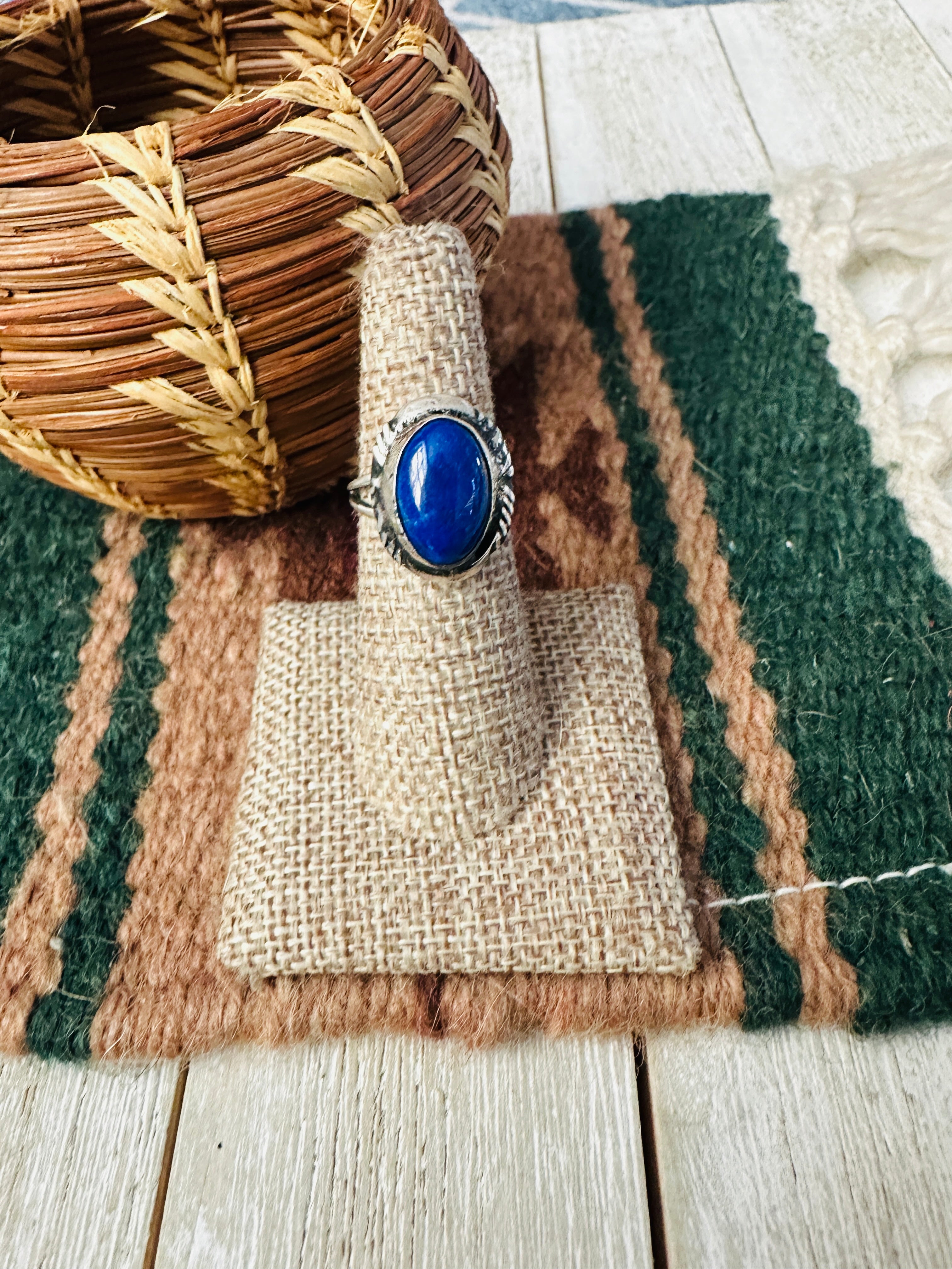 Old Pawn Handcrafted Lapis & Sterling Silver Ring Size 6.25