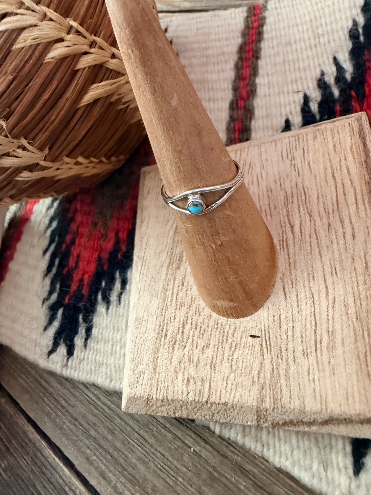 Handmade Sterling Silver & Blue Mojave Adjustable Ring