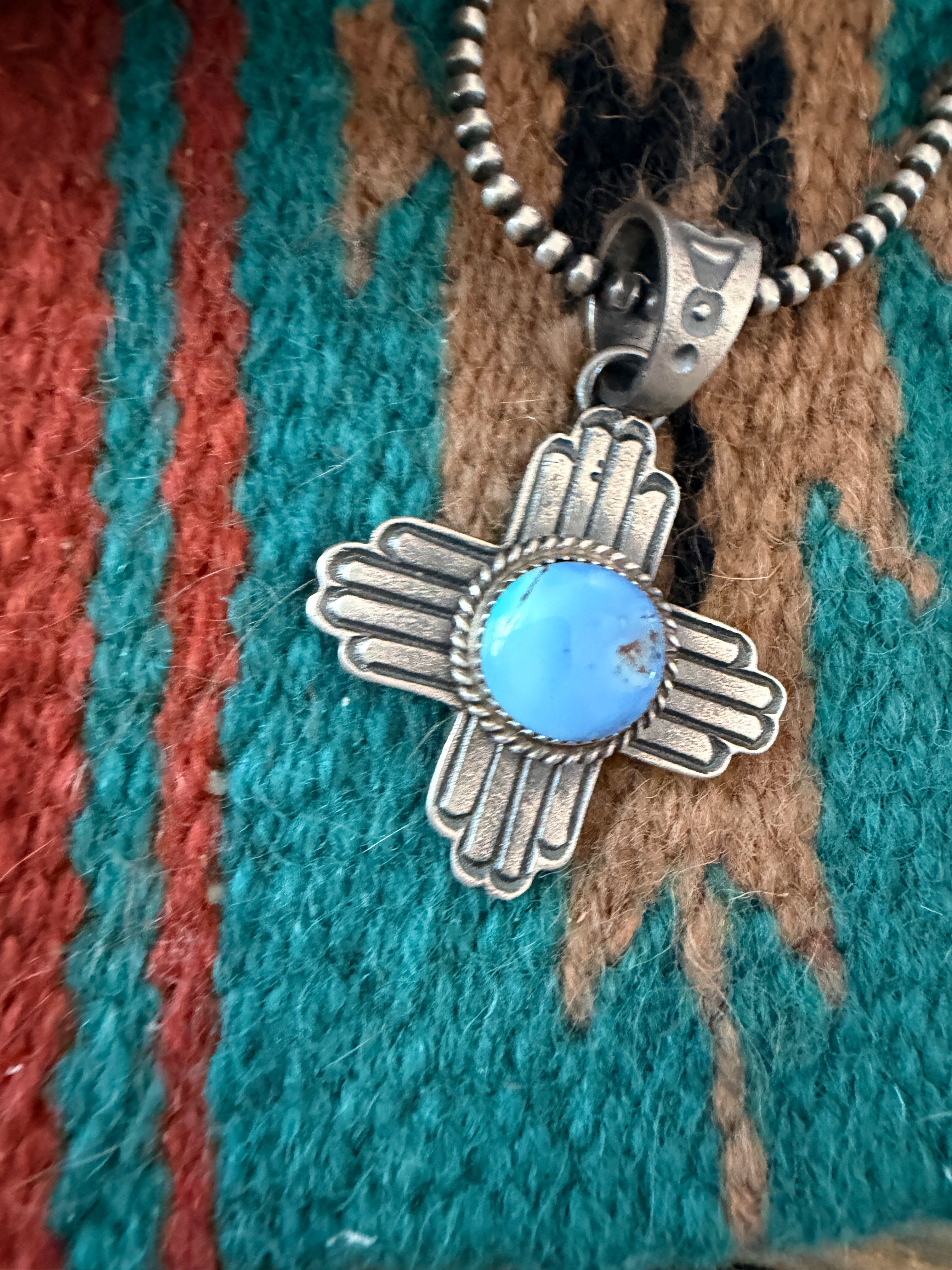 Handcrafted Sterling Silver & Golden Hills Turquoise Cross Pendant by Kevin Billah