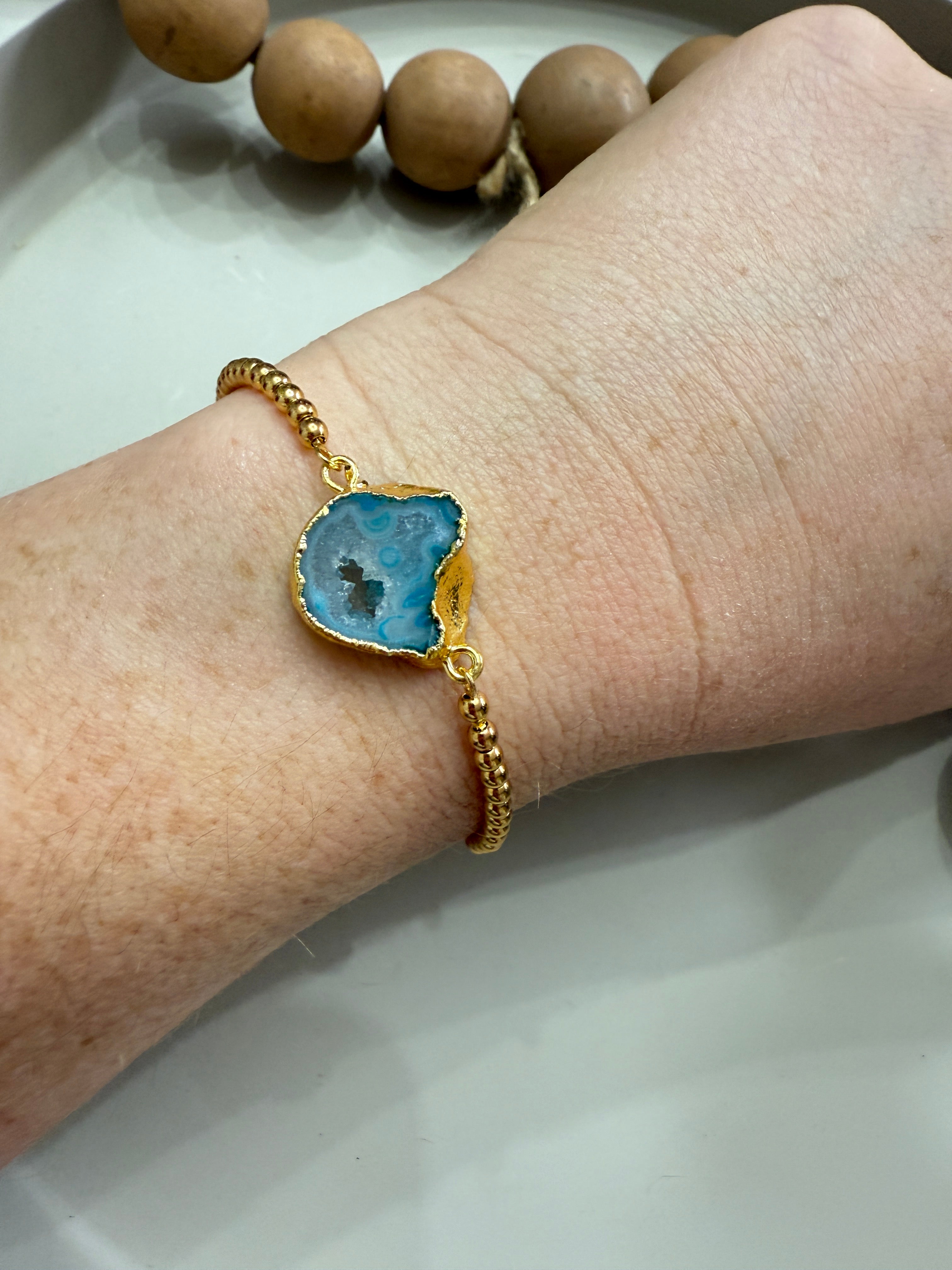 “The Golden Collection” Geo Necklace Handmade Gold Plated Agate Bracelet