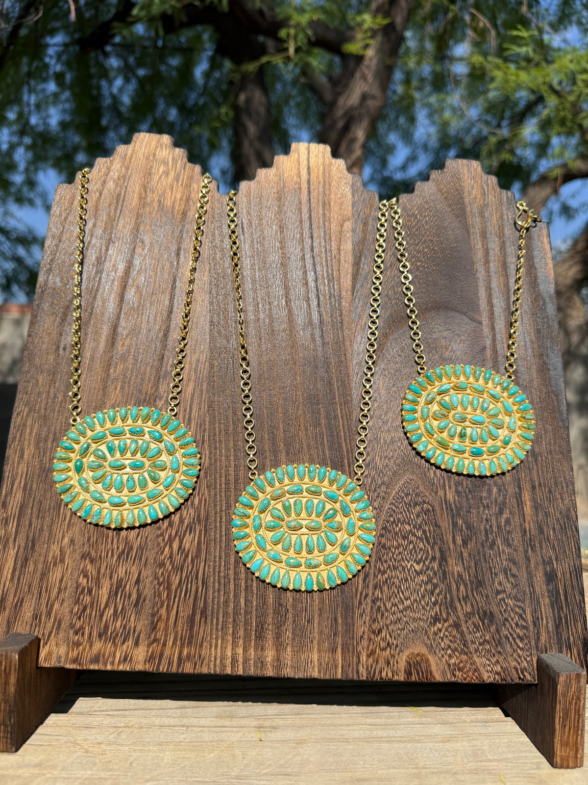 “The Golden Collection” Handmade Gold Plated Sterling Silver Kingman Turquoise Cluster Necklace