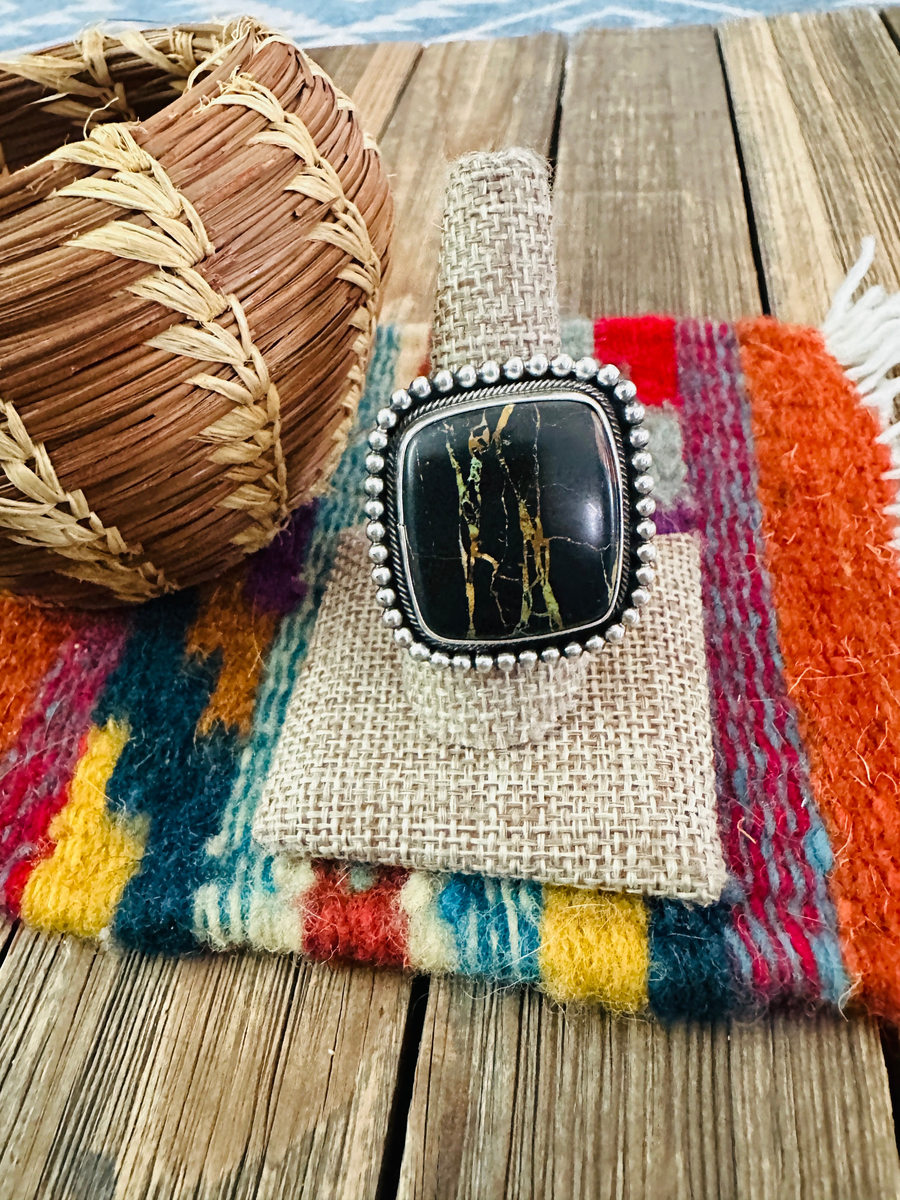 Handcrafted Blackjack Turquoise & Sterling Silver Ring Size 9.5 by Jameson Garcia