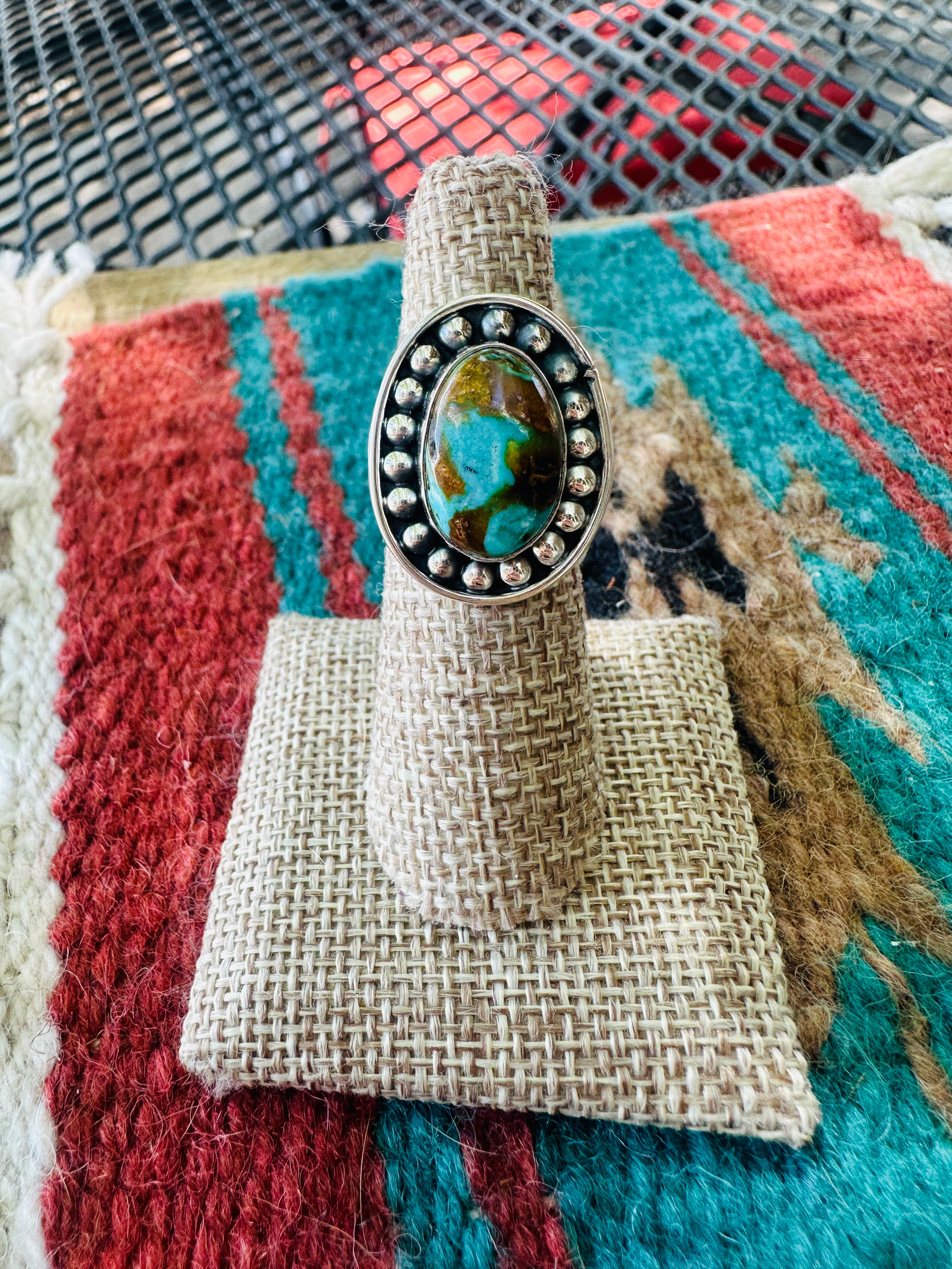 Handcrafted Sterling Silver & Royston Turquoise Ring Size 6