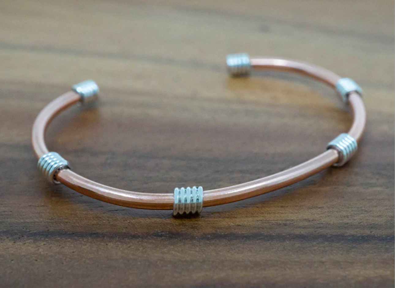 SIMPLE COPPER CUFF W/ STERLING SILVER COILS