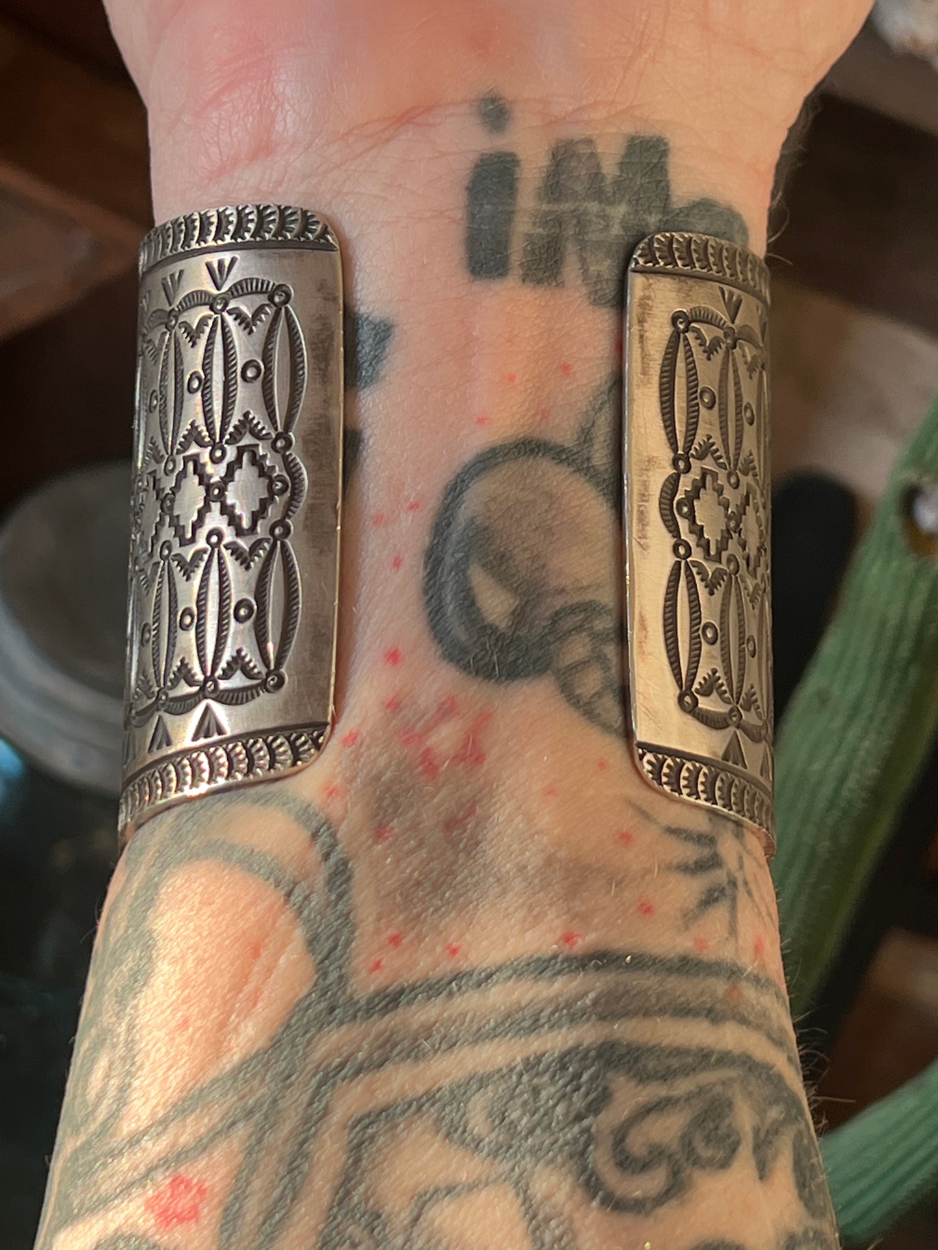 Handcrafted Hefty Sterling Silver and Sonoran Turquoise Cuff Bracelet by Herman Smith /