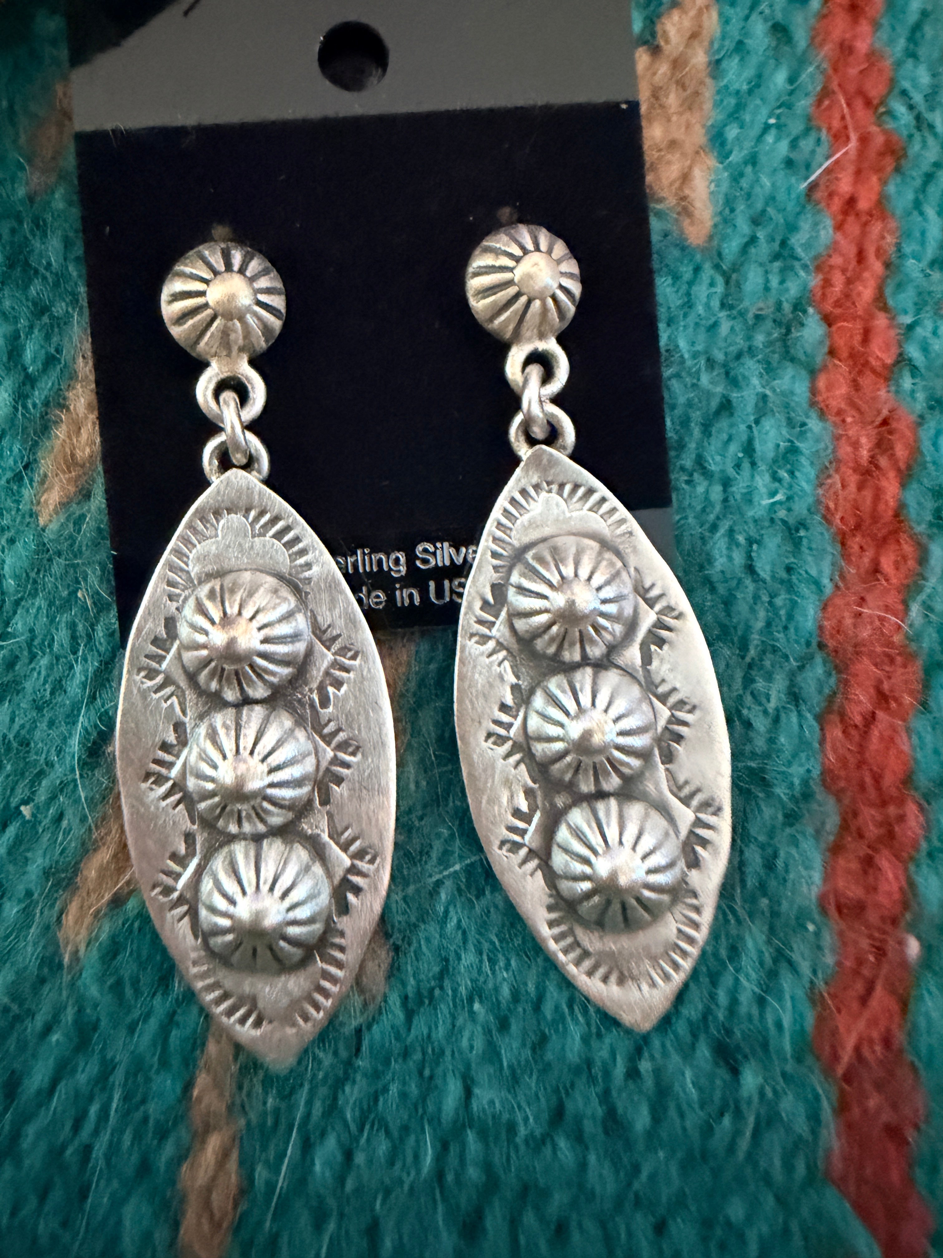 Handmade Sterling Silver Concho Dangle Earrings