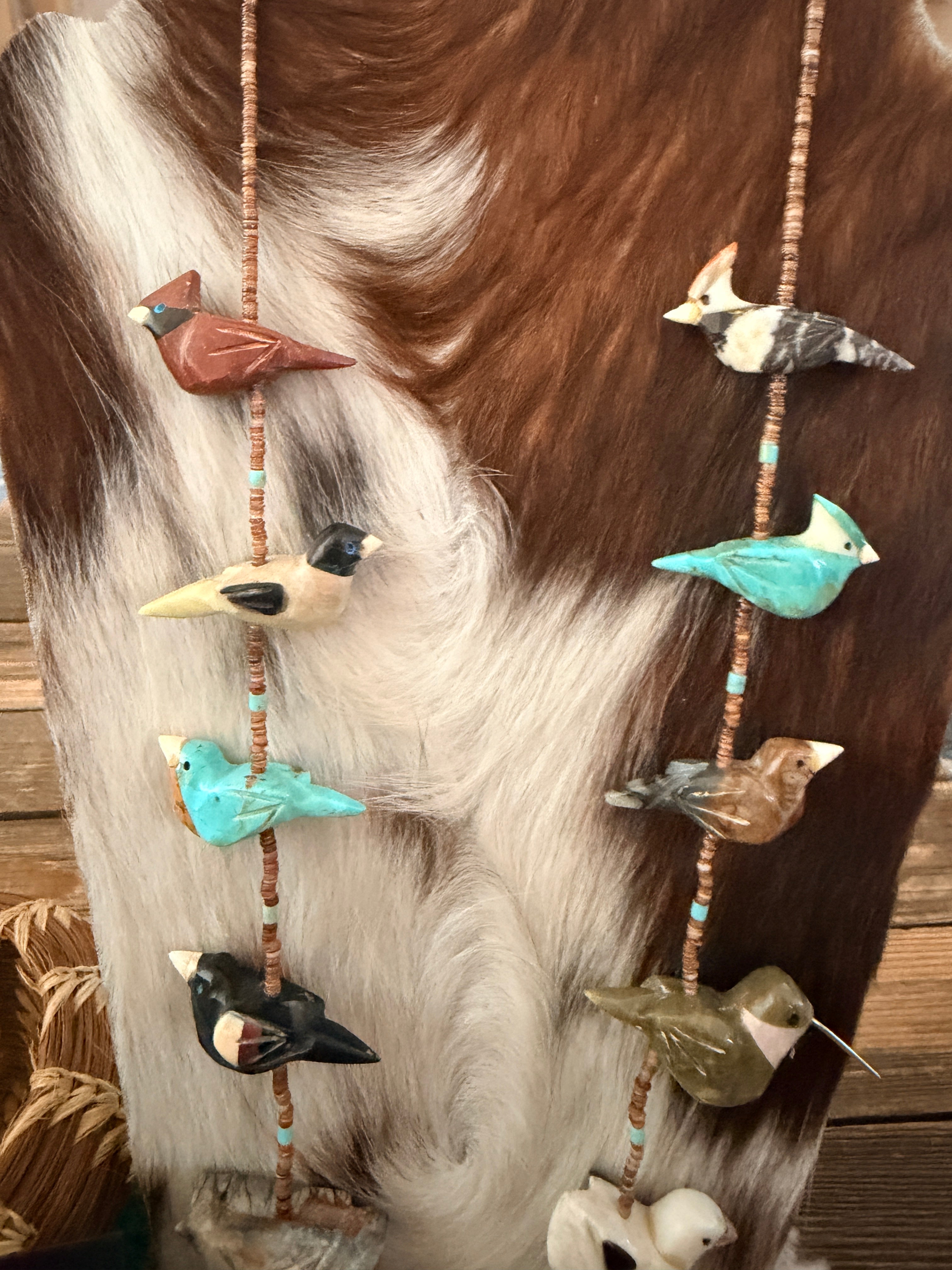 Old Pawn Handcrafted Multi Stone Fetish Bird Beaded 30” Necklace and Earring Set