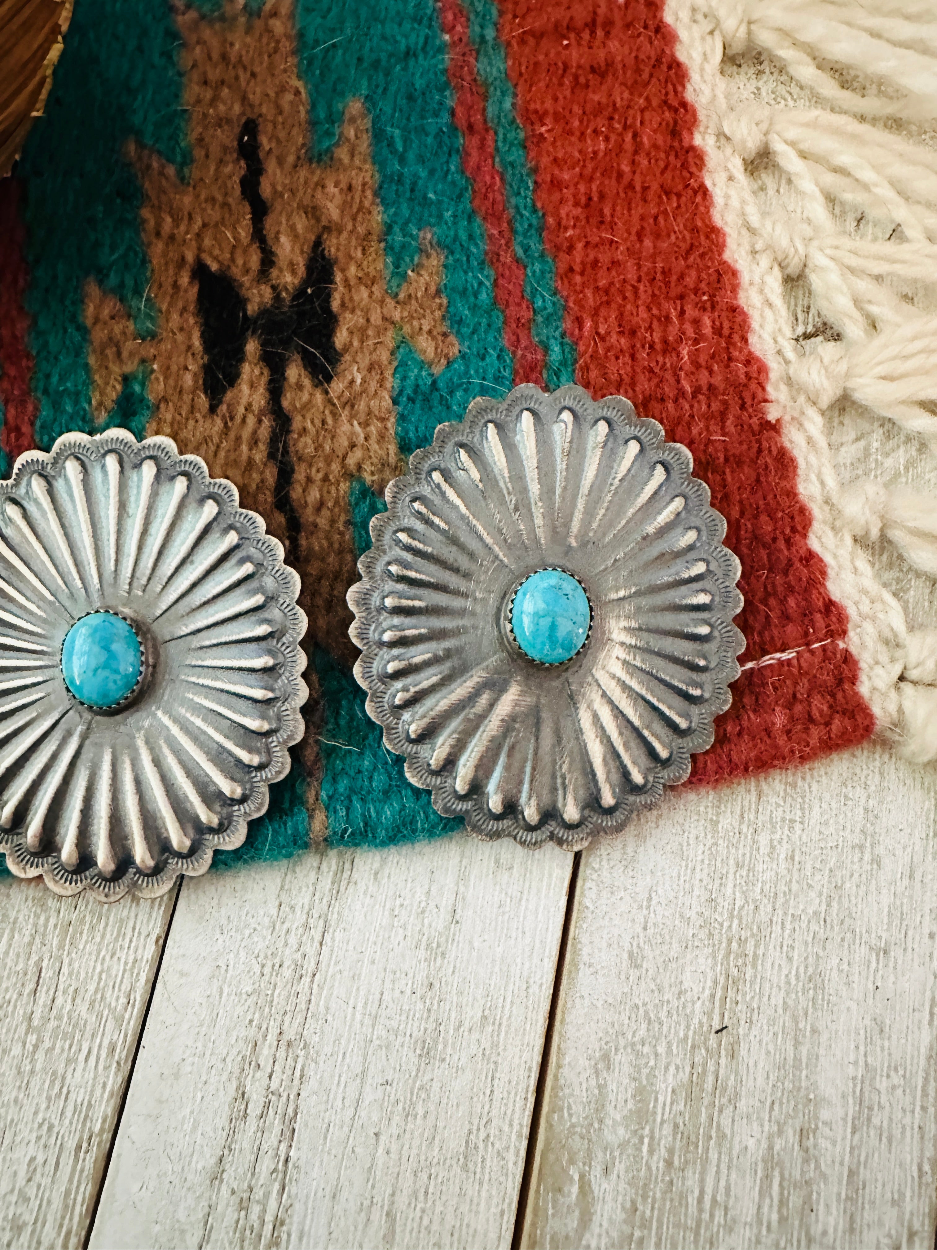 Handcrafted Sterling Silver & Turquoise Concho Post Earrings