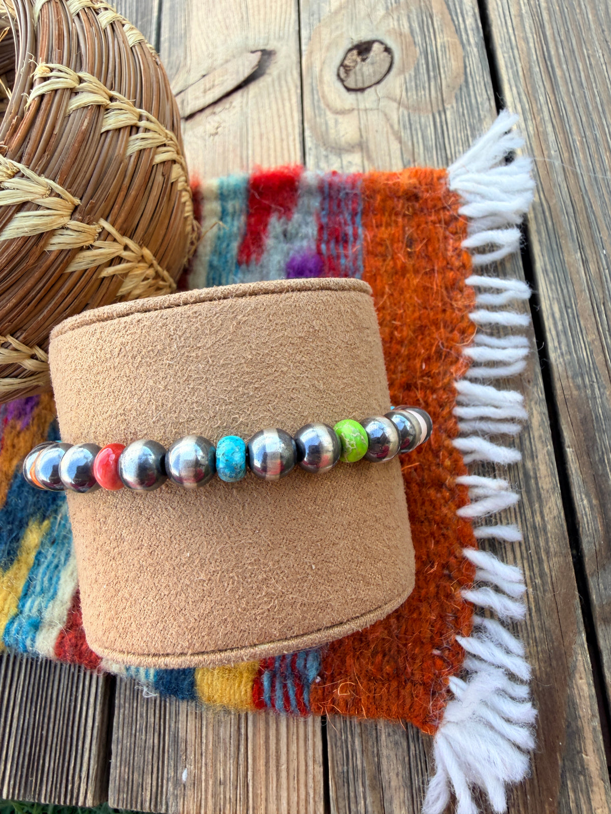 Handcrafted Multi Stone & Sterling Silver Beaded Stretch Bracelet