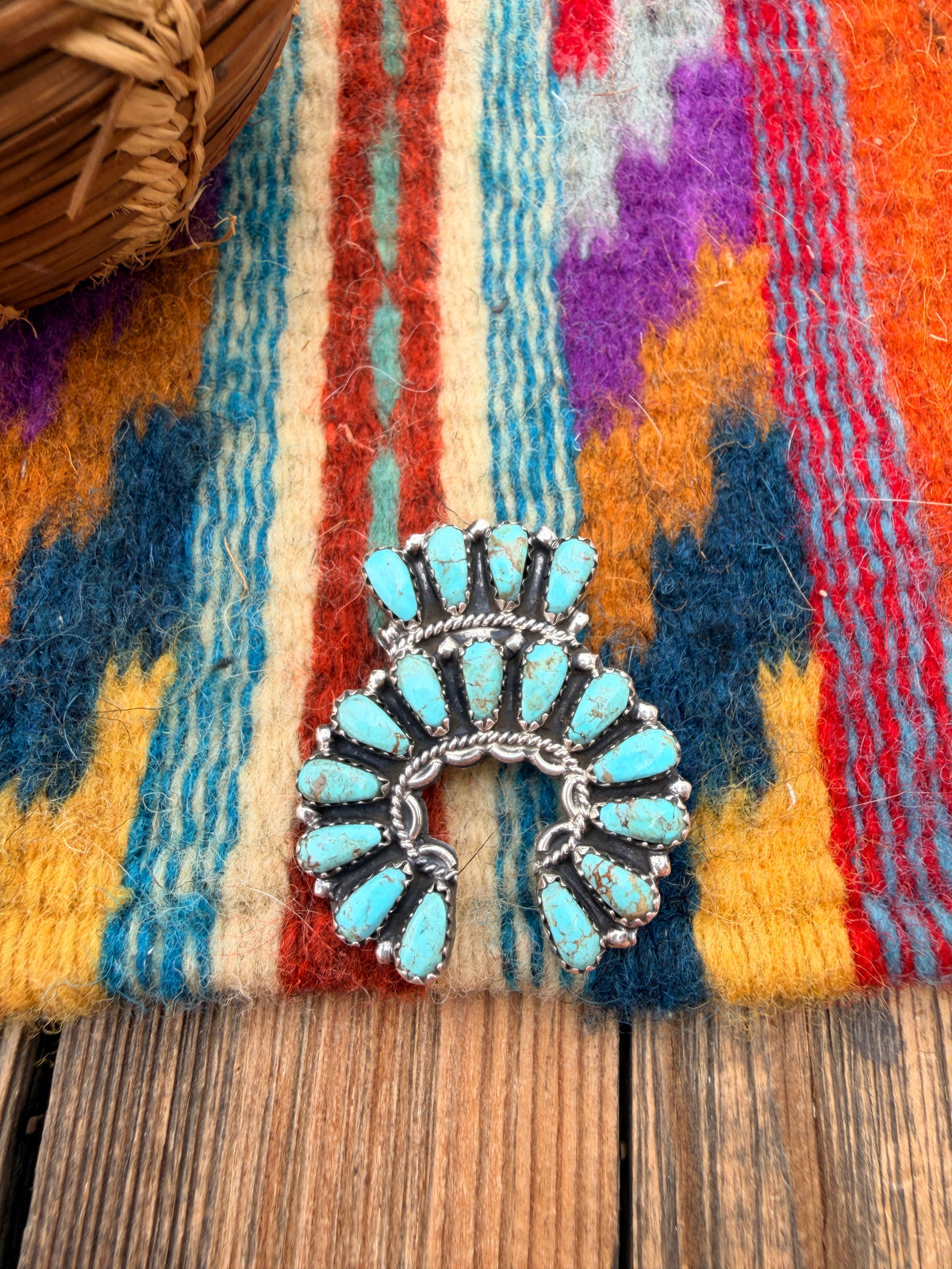 Handcrafted Turquoise and Sterling Silver Cluster Naja Brooch/ Pendant