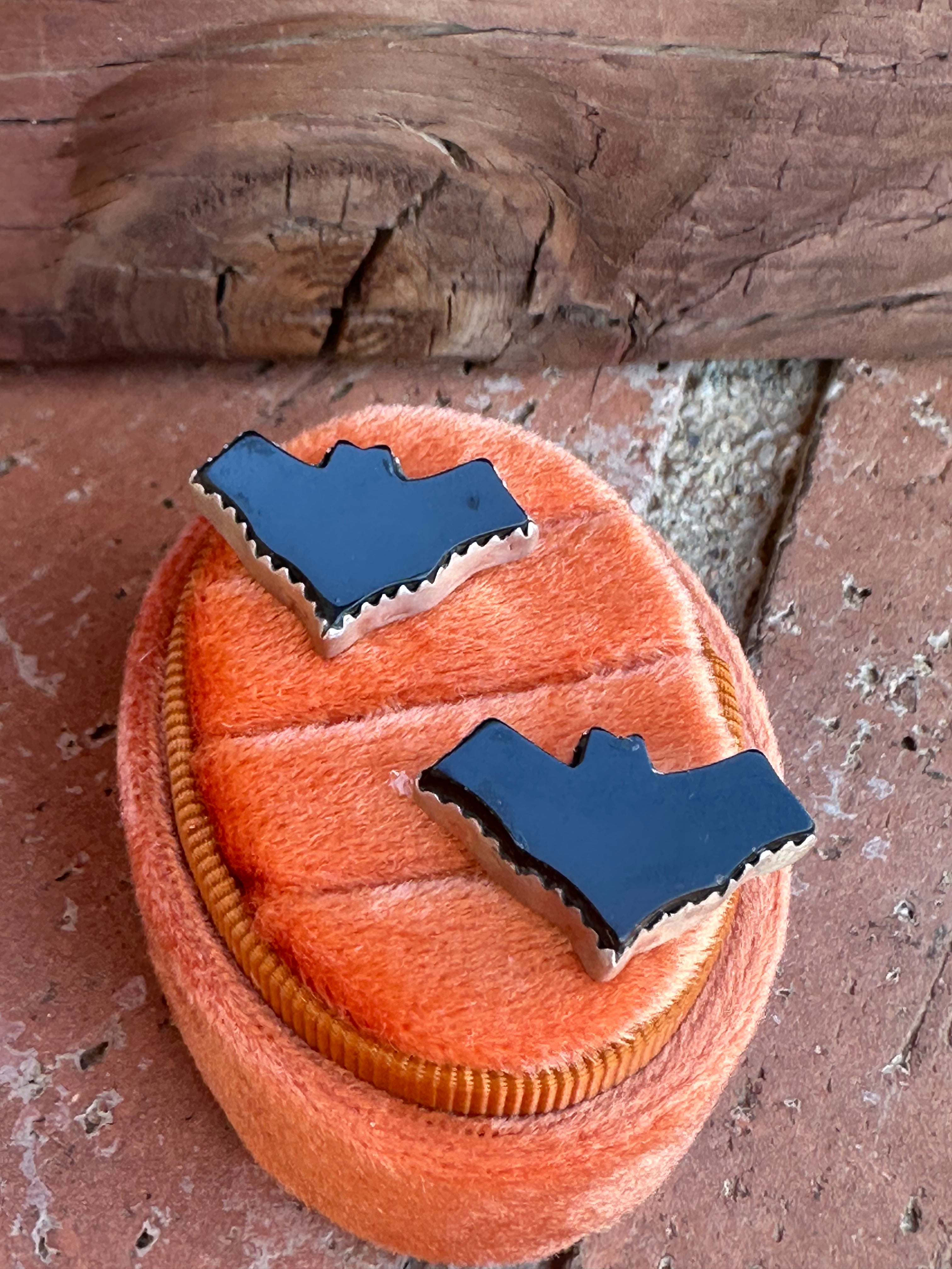 Halloween Collection Handmade Sterling Silver and Onyx Bat post earrings