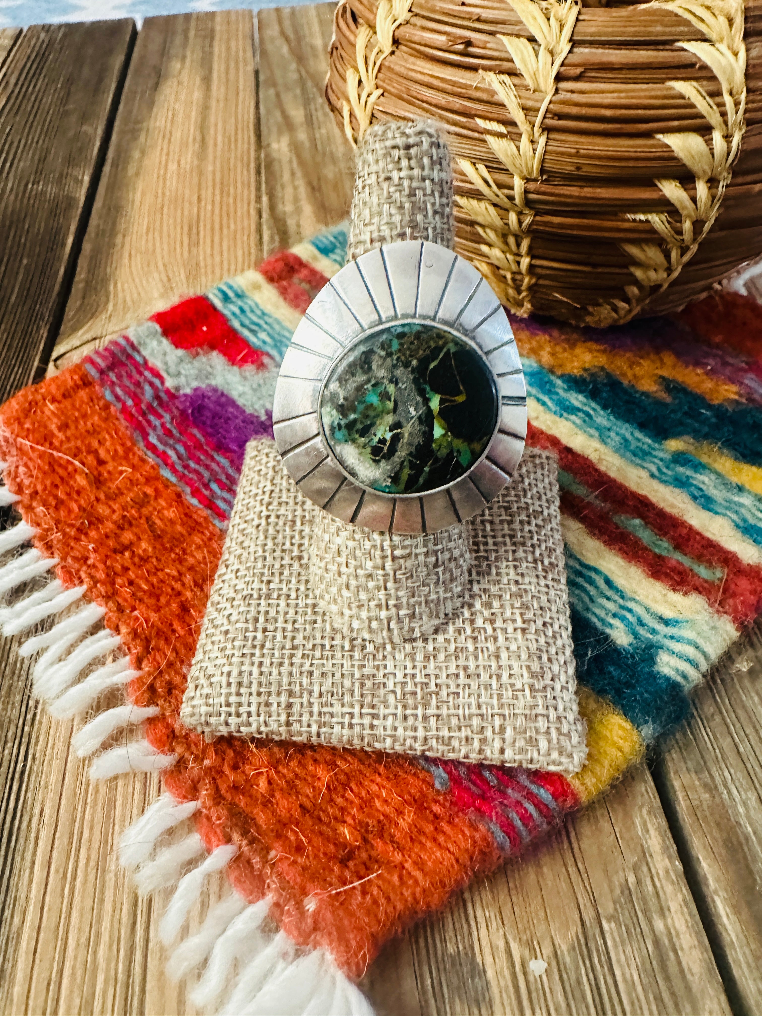 Handcrafted Blackjack Turquoise & Sterling Silver Ring Size 8 by Jamison Hoskie