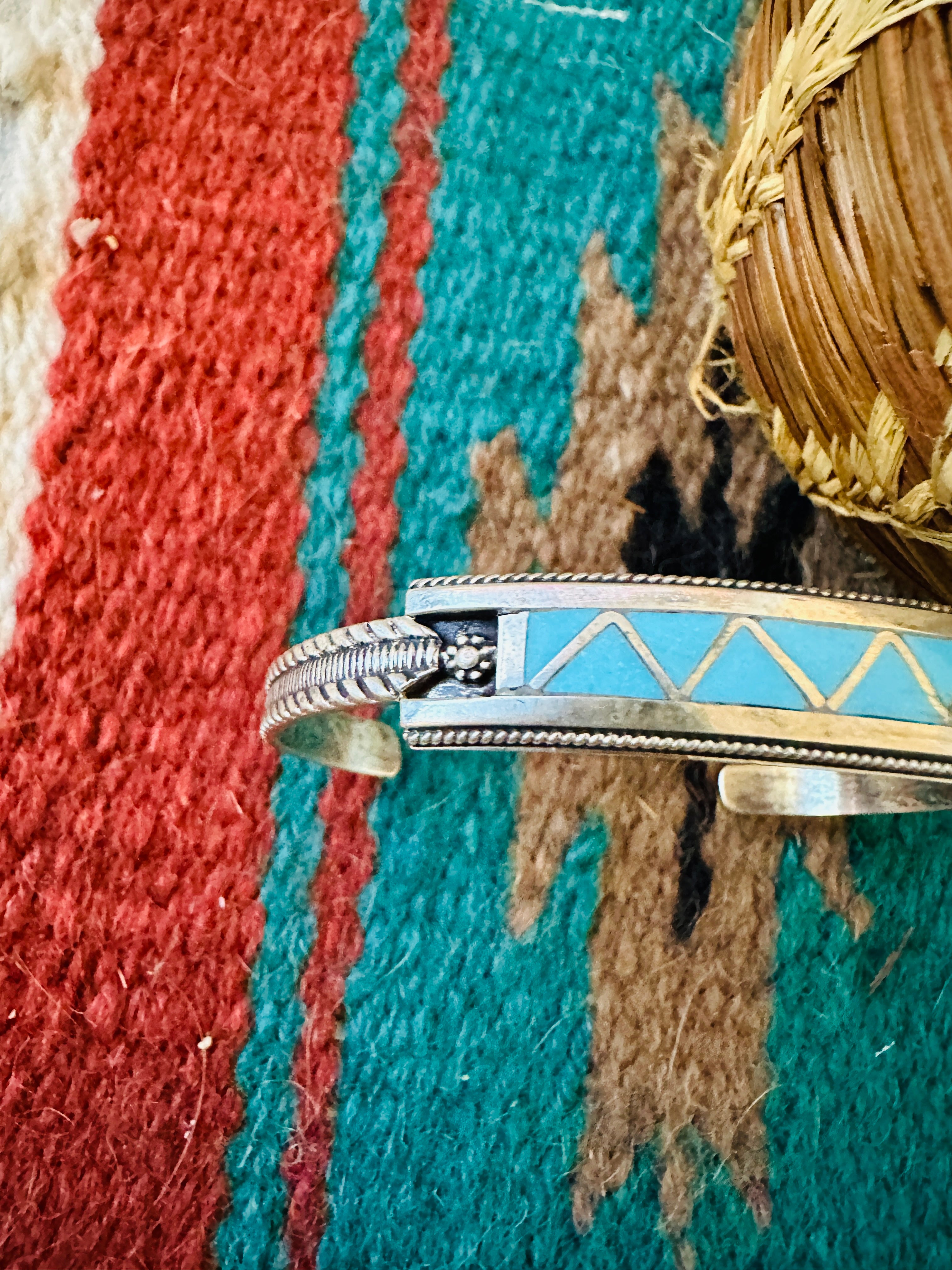 Handcrafted Sterling Silver & Turquoise Inlay Cuff Bracelet