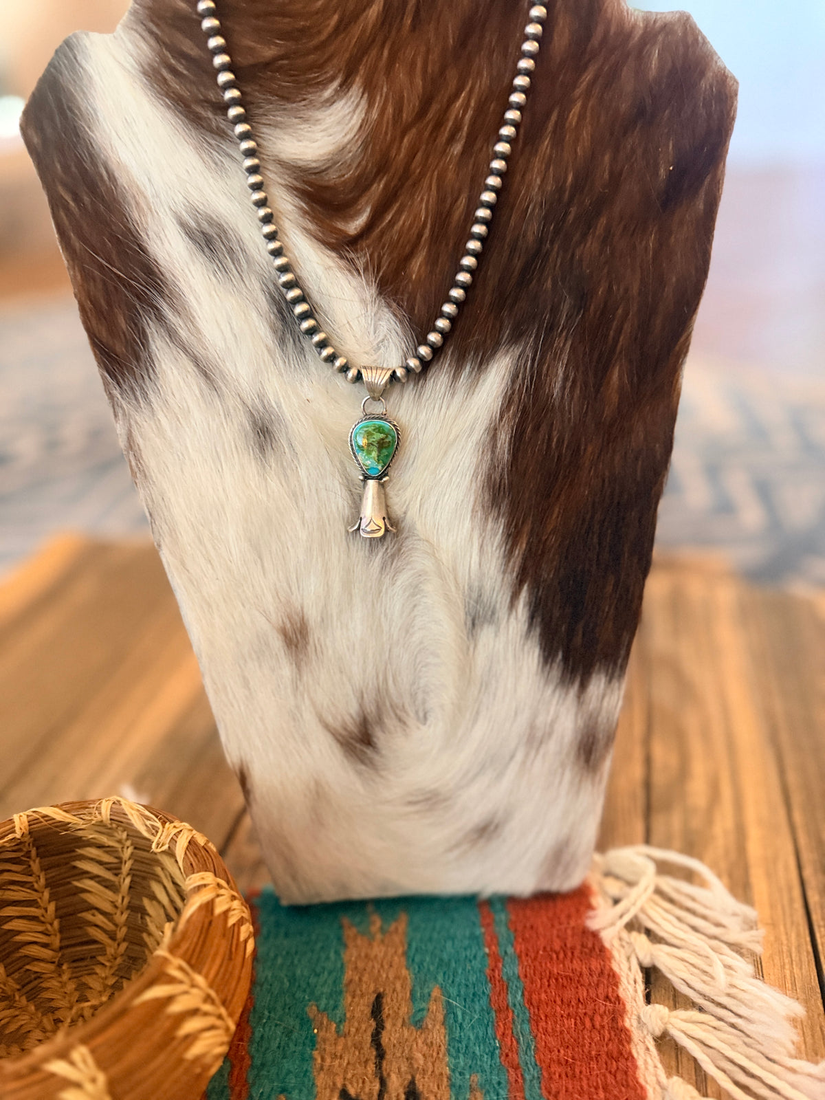 Handcrafted Turquoise & Sterling Silver Beaded Blossom Necklace