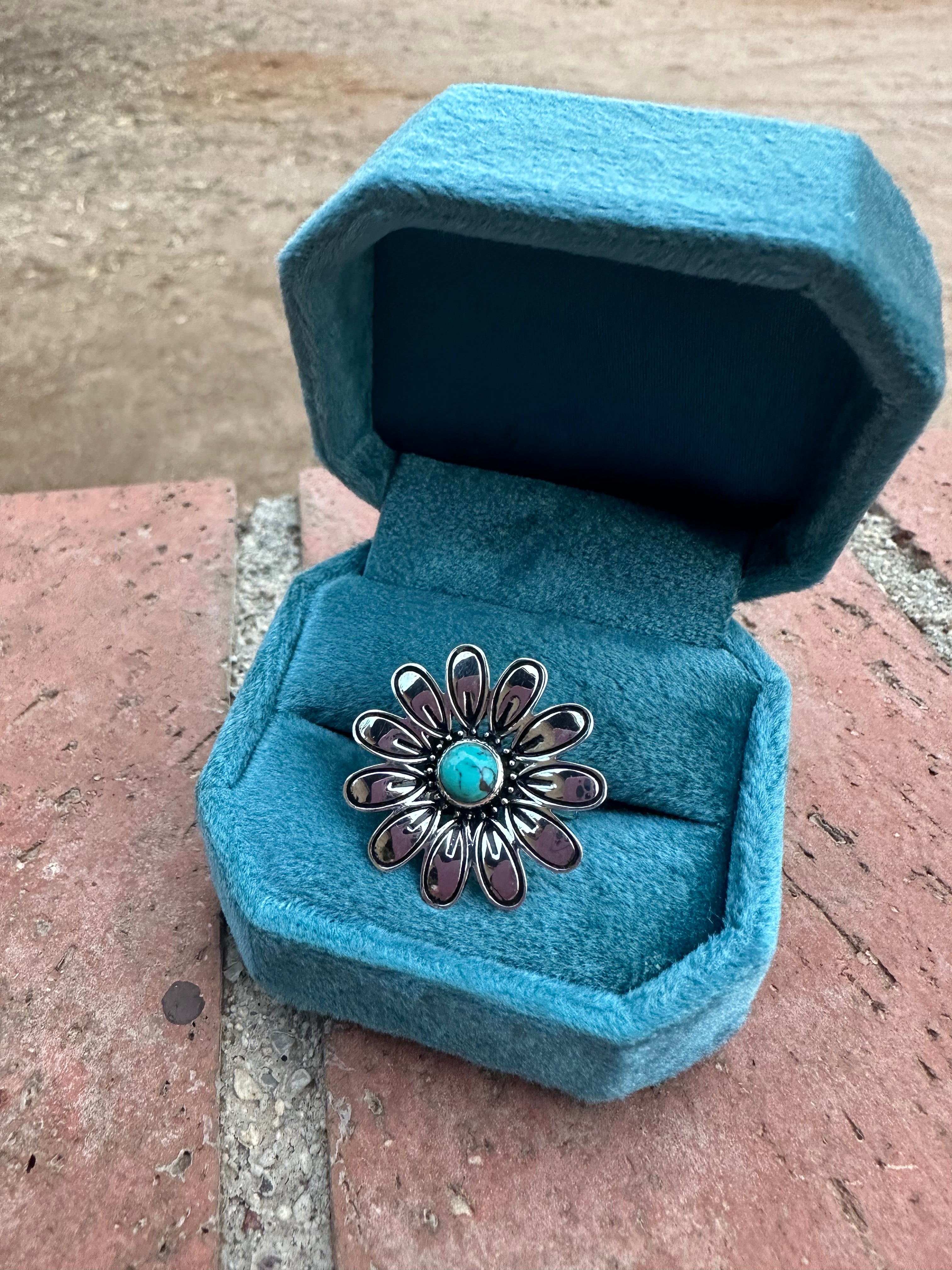 The Daisy Adjustable Turquoise and Sterling Silver Flower Ring