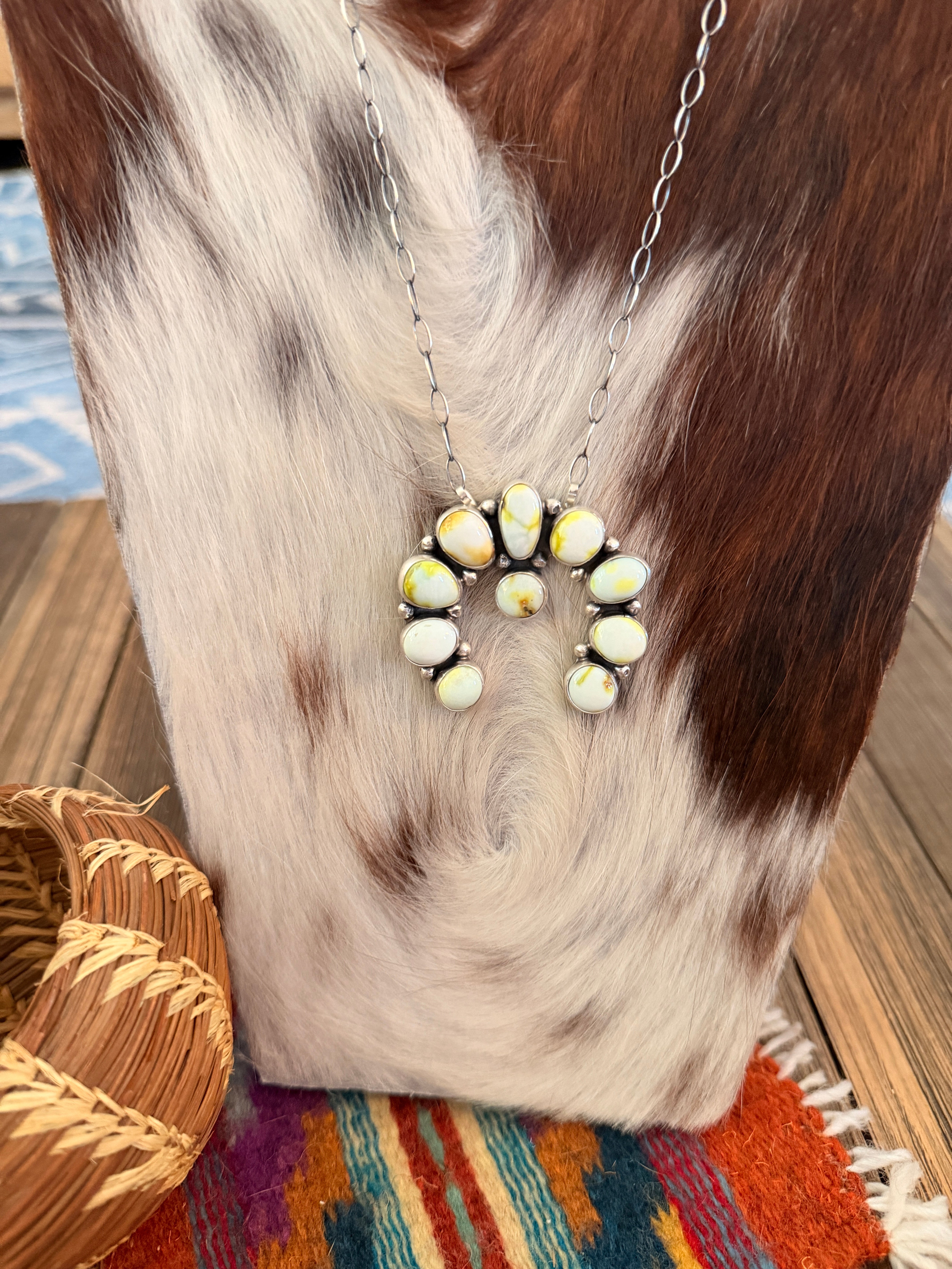 Handcrafted Palomino Turquoise & Sterling Silver Naja Necklace by Cordell Platero