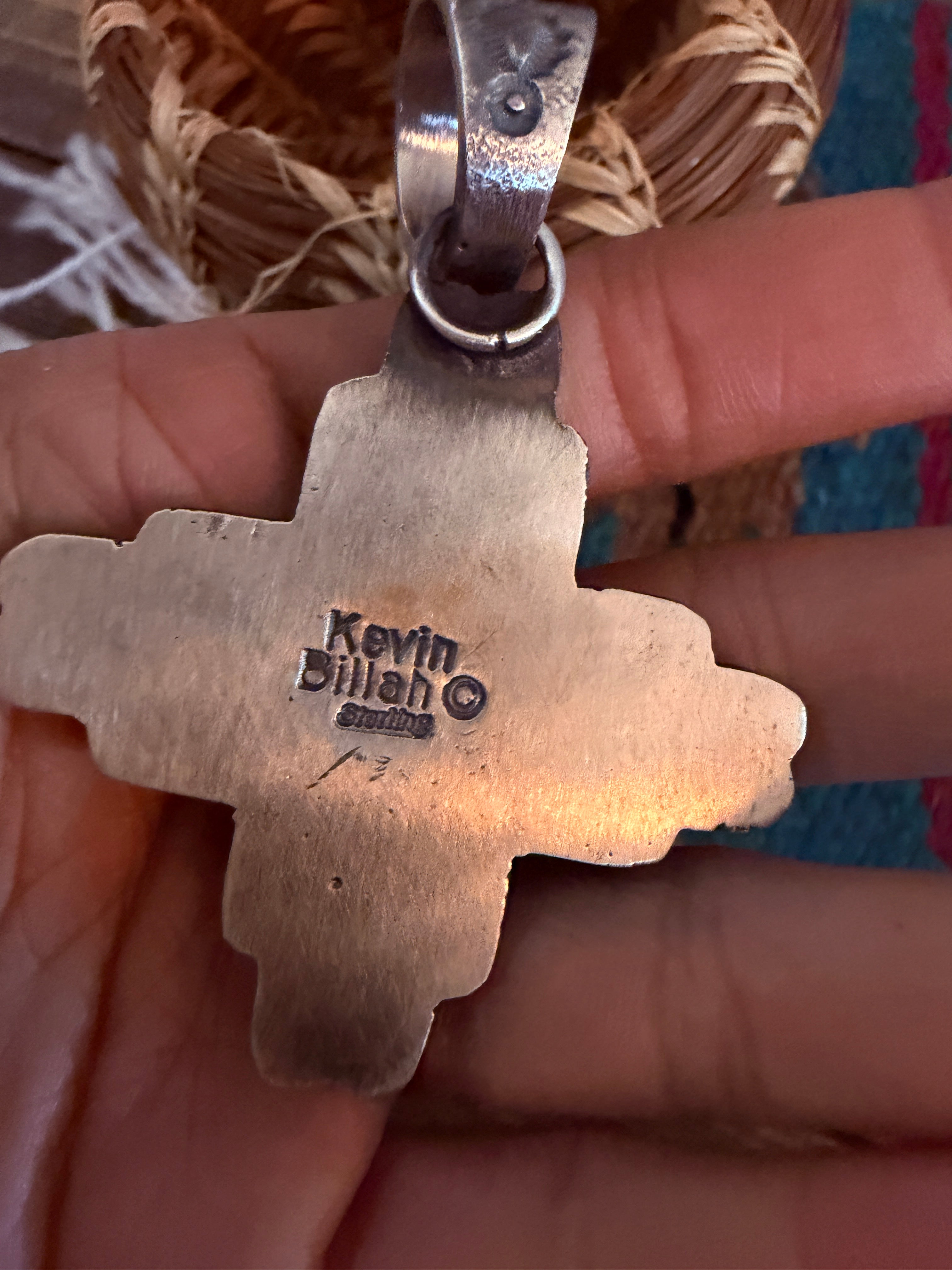 Handcrafted Sterling Silver & Sonoran Mountain Turquoise Zia Cross Pendant by Kevin Billah