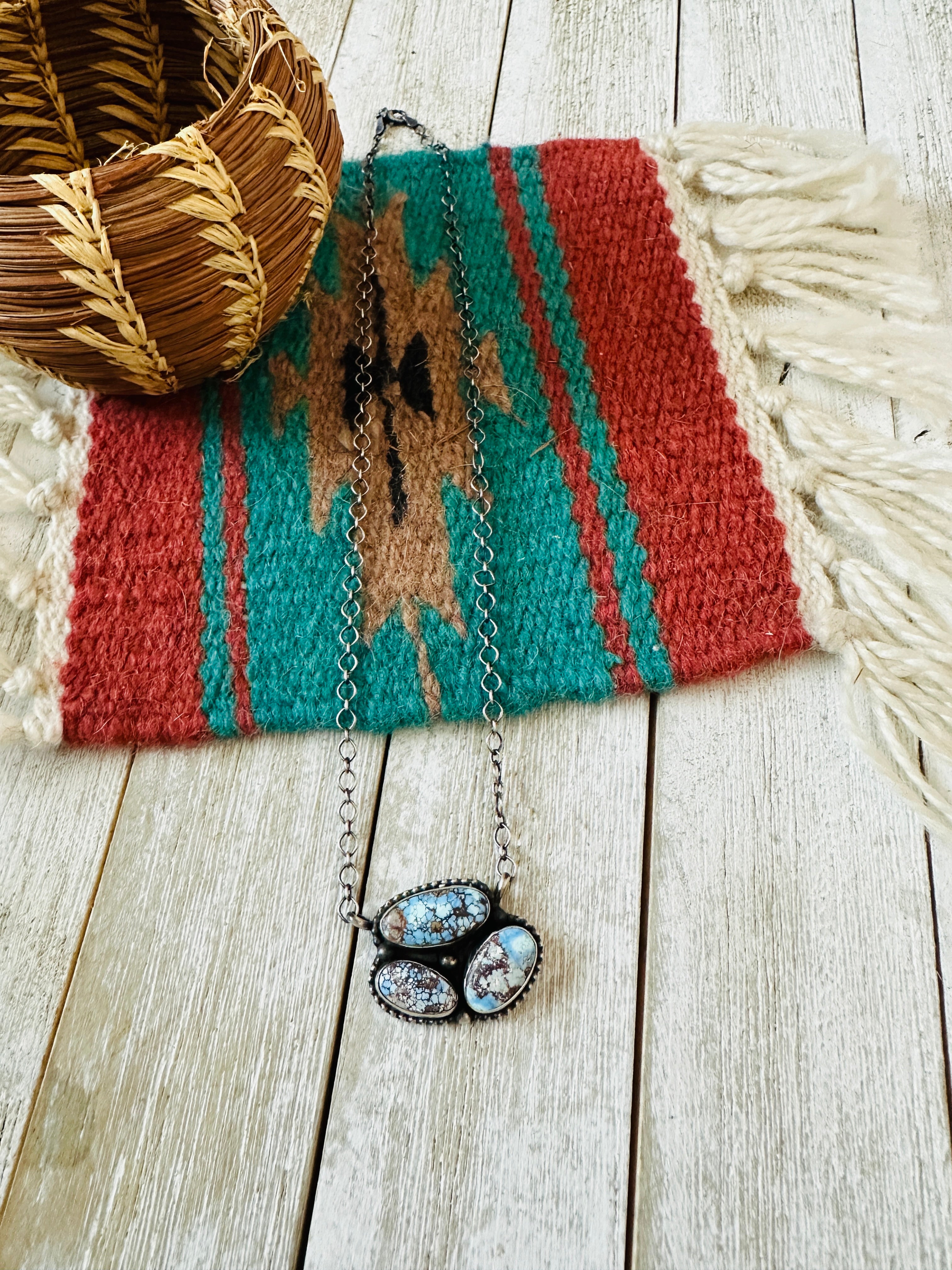 Handcrafted Sterling Silver & Golden Hills Turquoise Cluster Necklace