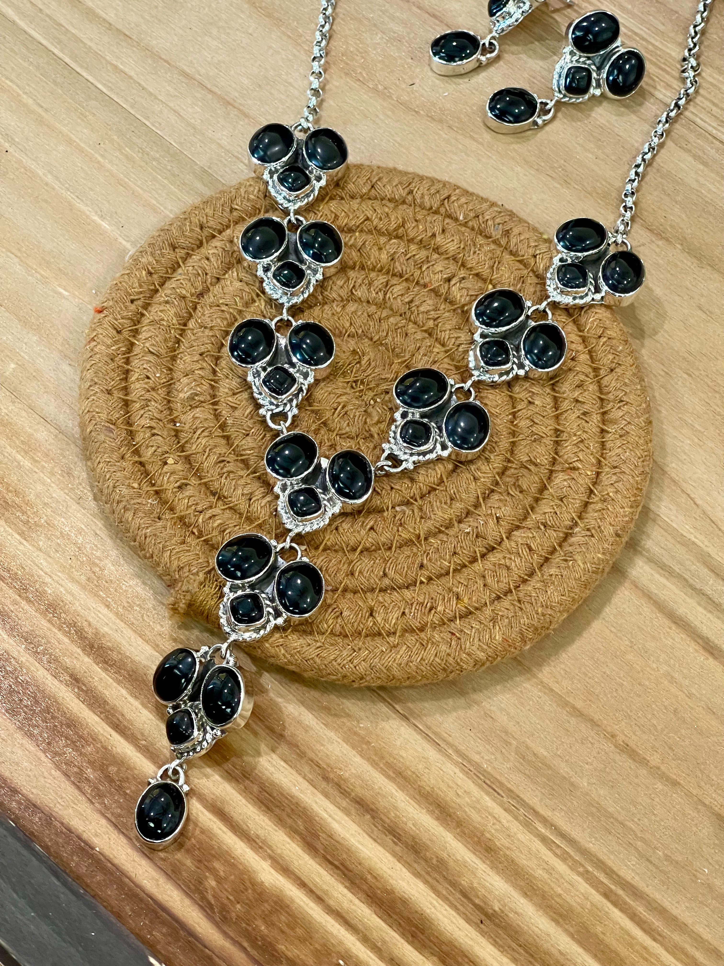 Beautiful Handmade Sterling Silver & Onyx Necklace And Earring Set
