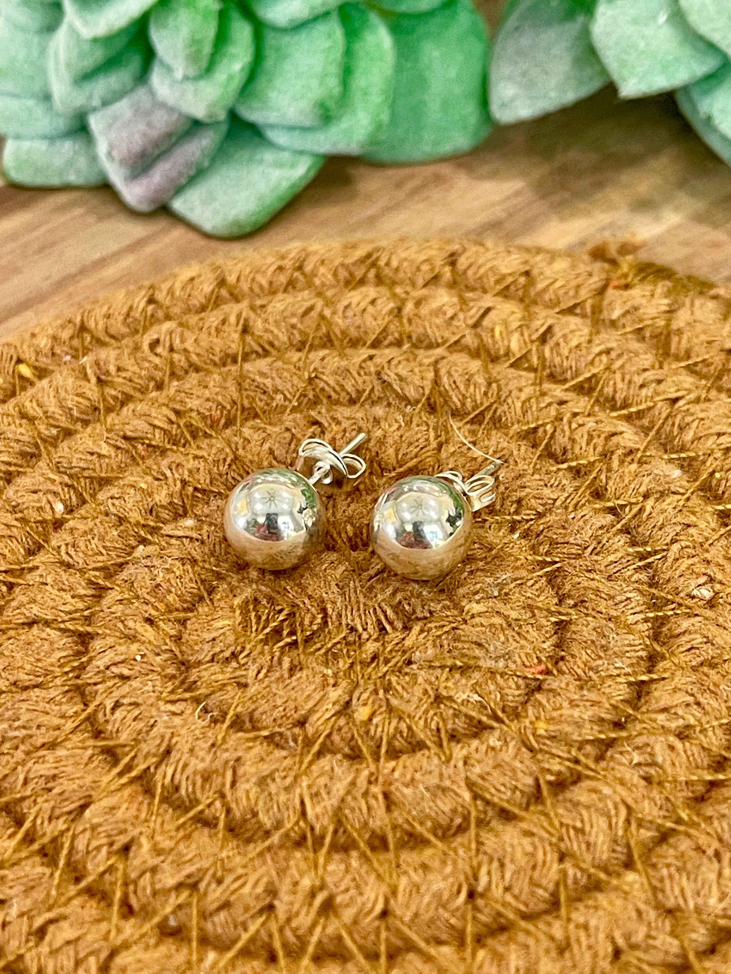 Handmade In Mexico Sterling Silver, Ball Stud Earrings