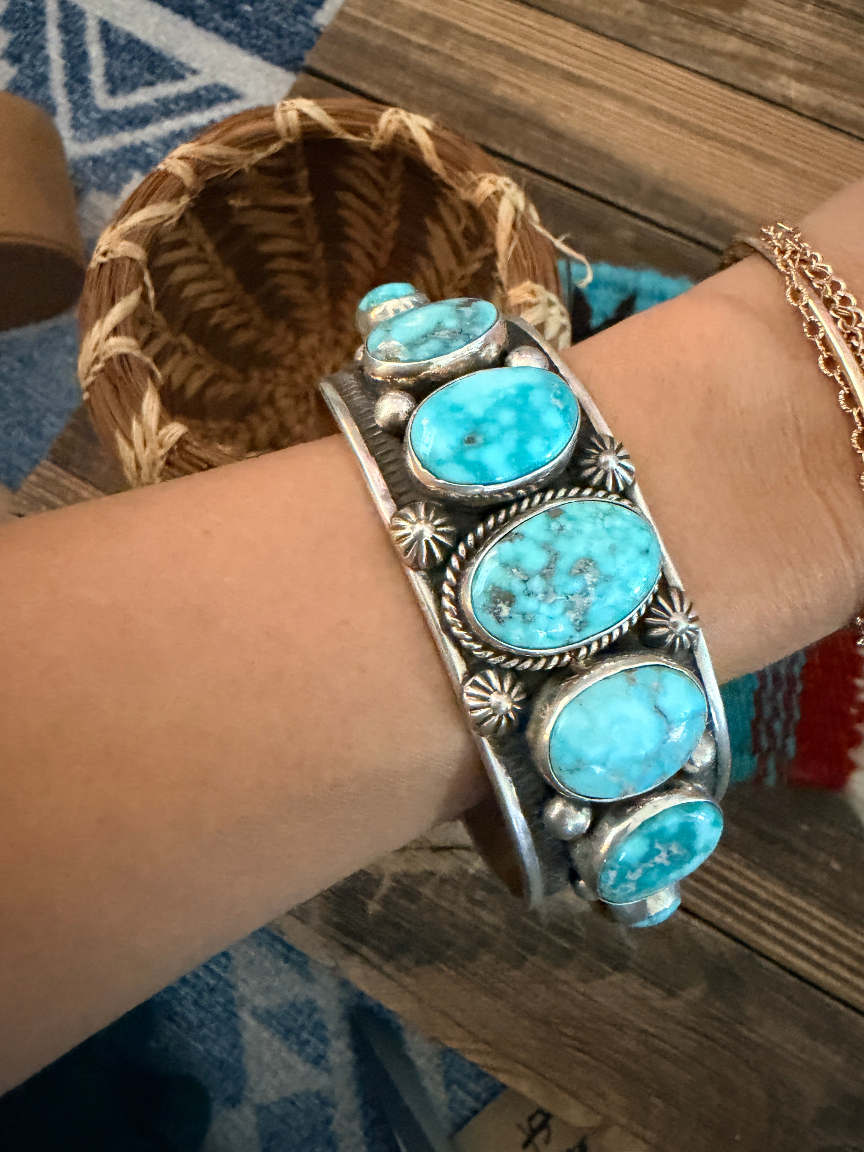 Handcrafted Sterling Silver and Turquoise Cuff Bracelet by Albert Jake
