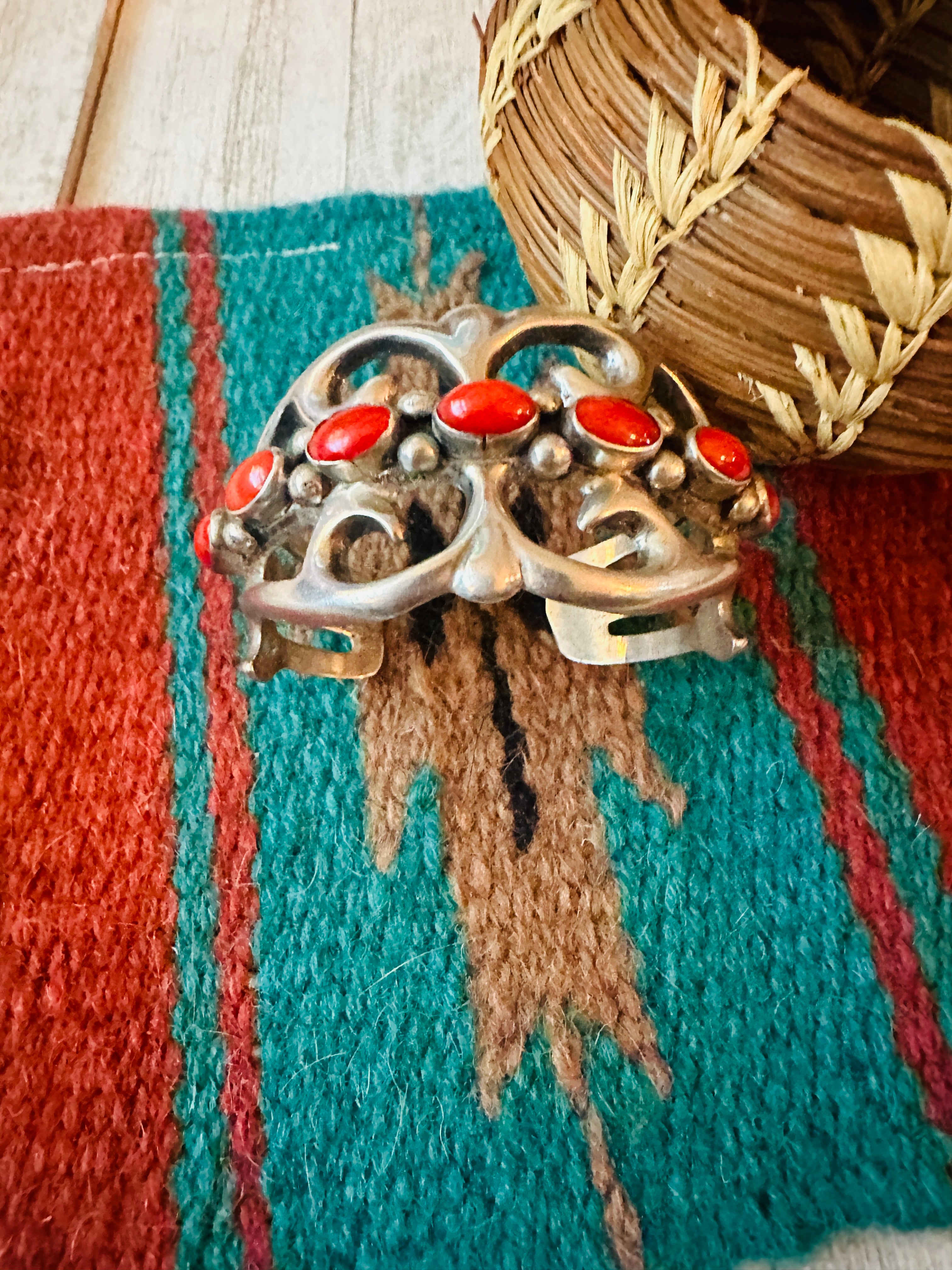 Navajo Coral & Sterling Silver Cuff Bracelet