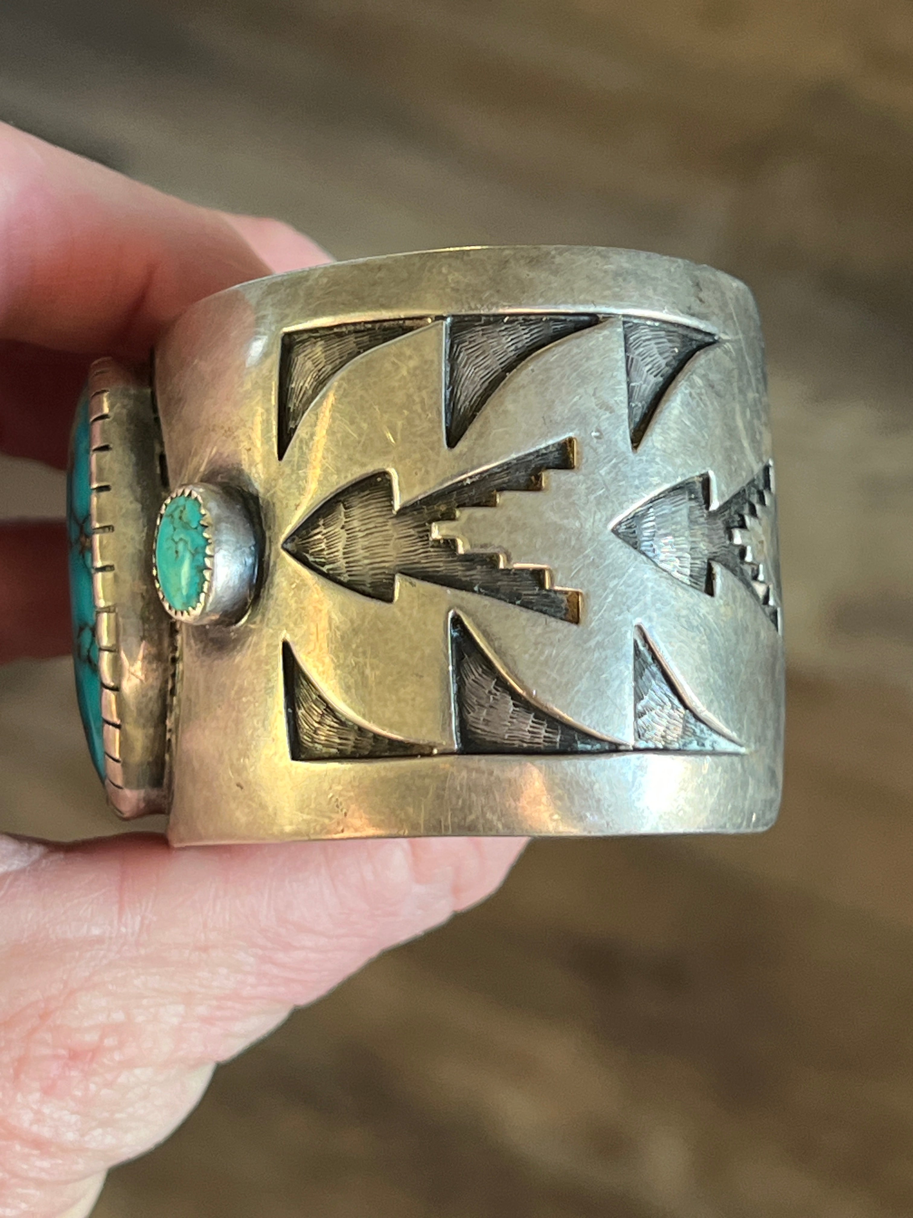 Vintage Old Pawn Sterling Silver and Morenci Turquoise Overlay Cuff Bracelet, Unsigned
