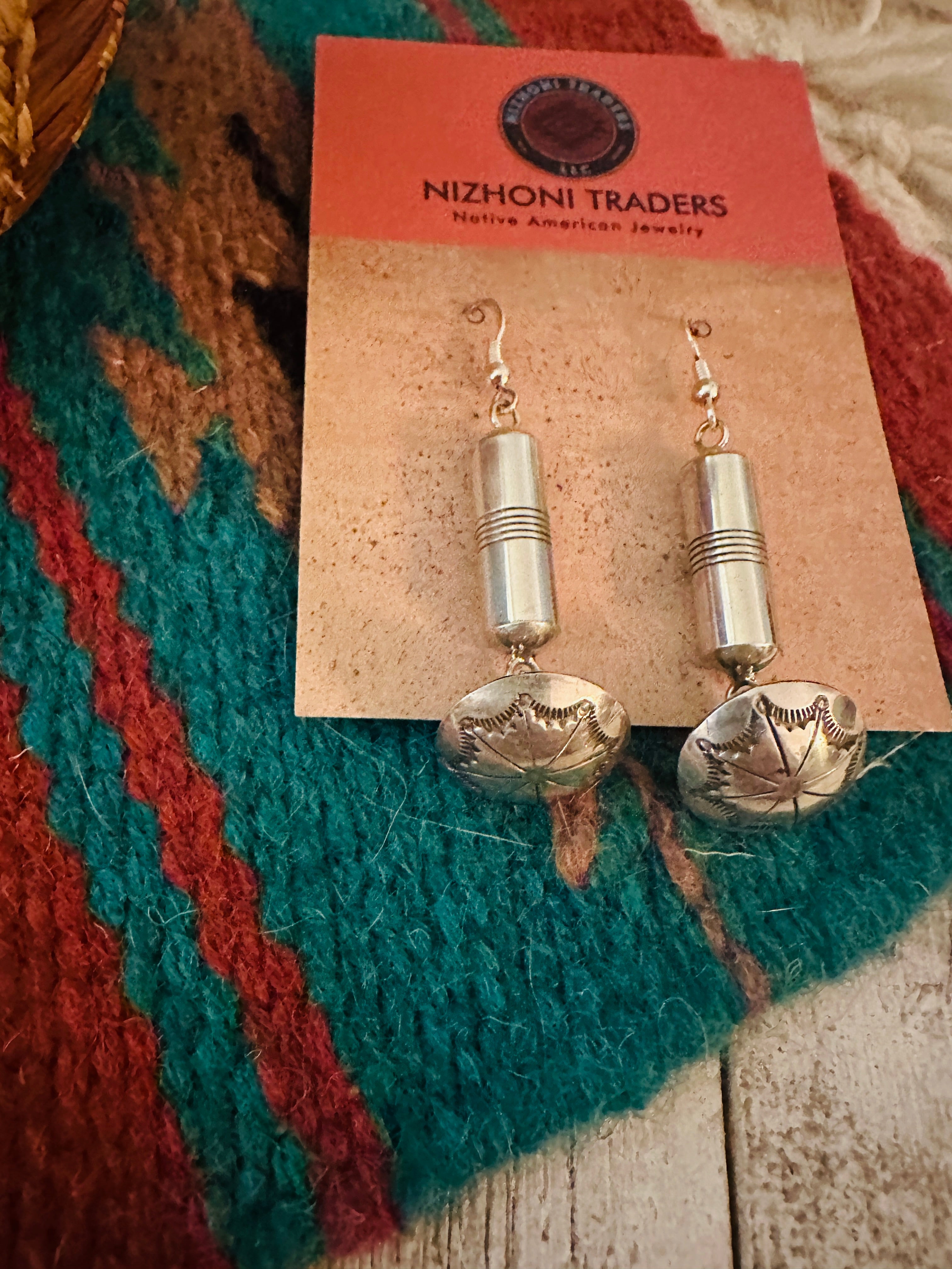 Navajo Hand Stamped Sterling Silver Dangle Earrings