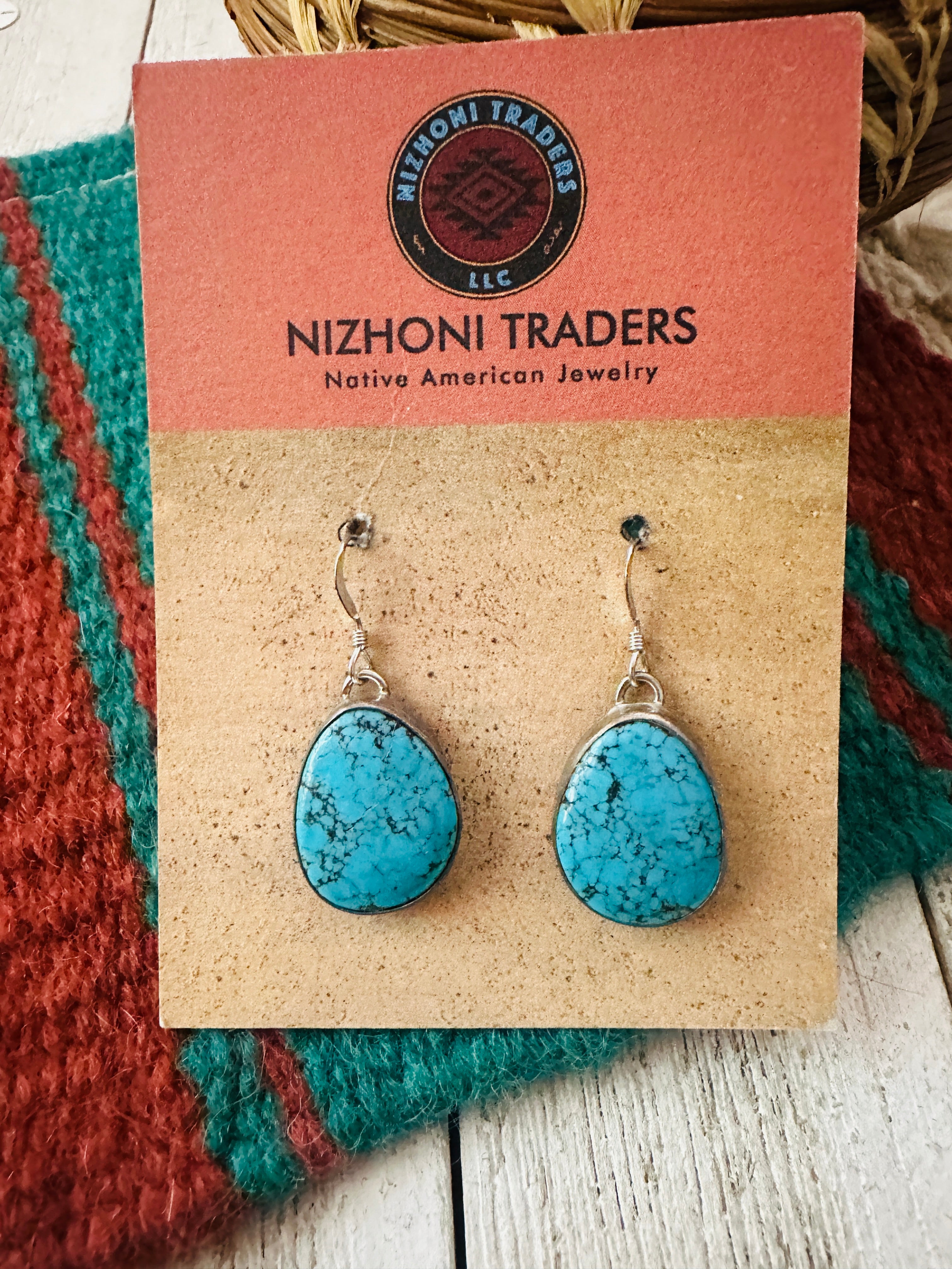 Navajo Turquoise And Sterling Silver Dangle Earrings