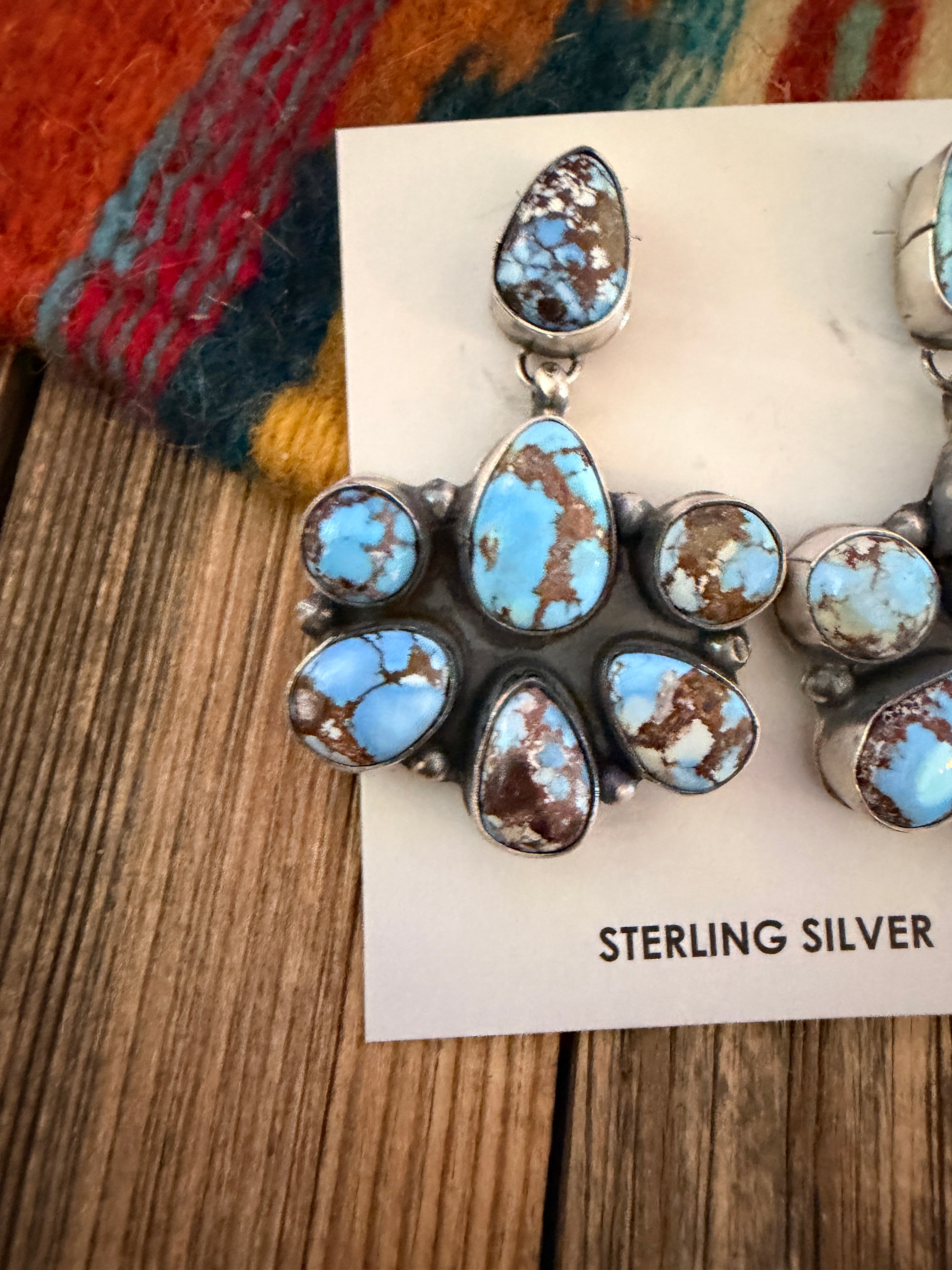 Handcrafted Golden Hills Turquoise & Sterling Silver Cluster Dangle Earrings