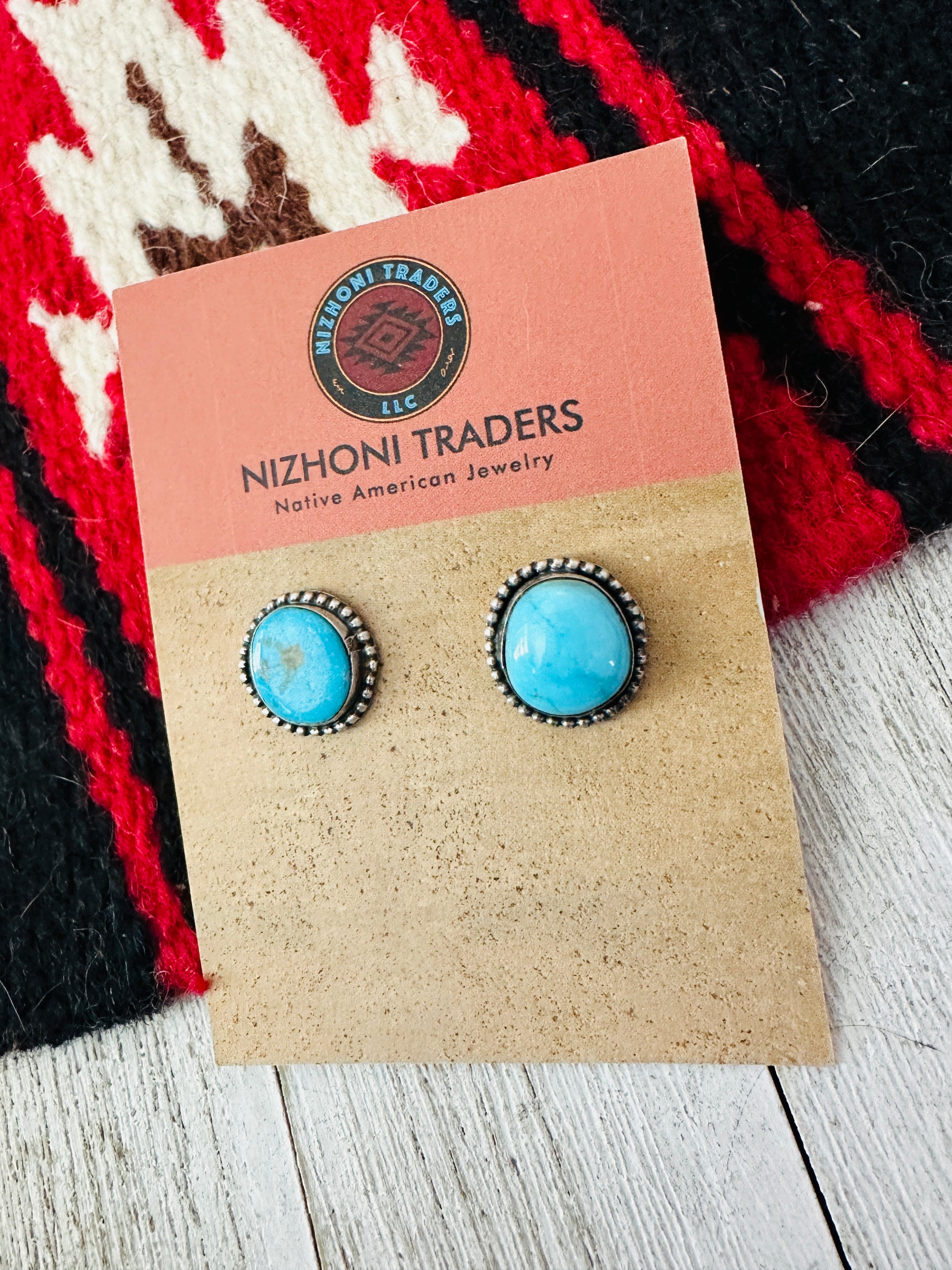 Navajo Kingman Turquoise and Sterling Silver Stud Earrings