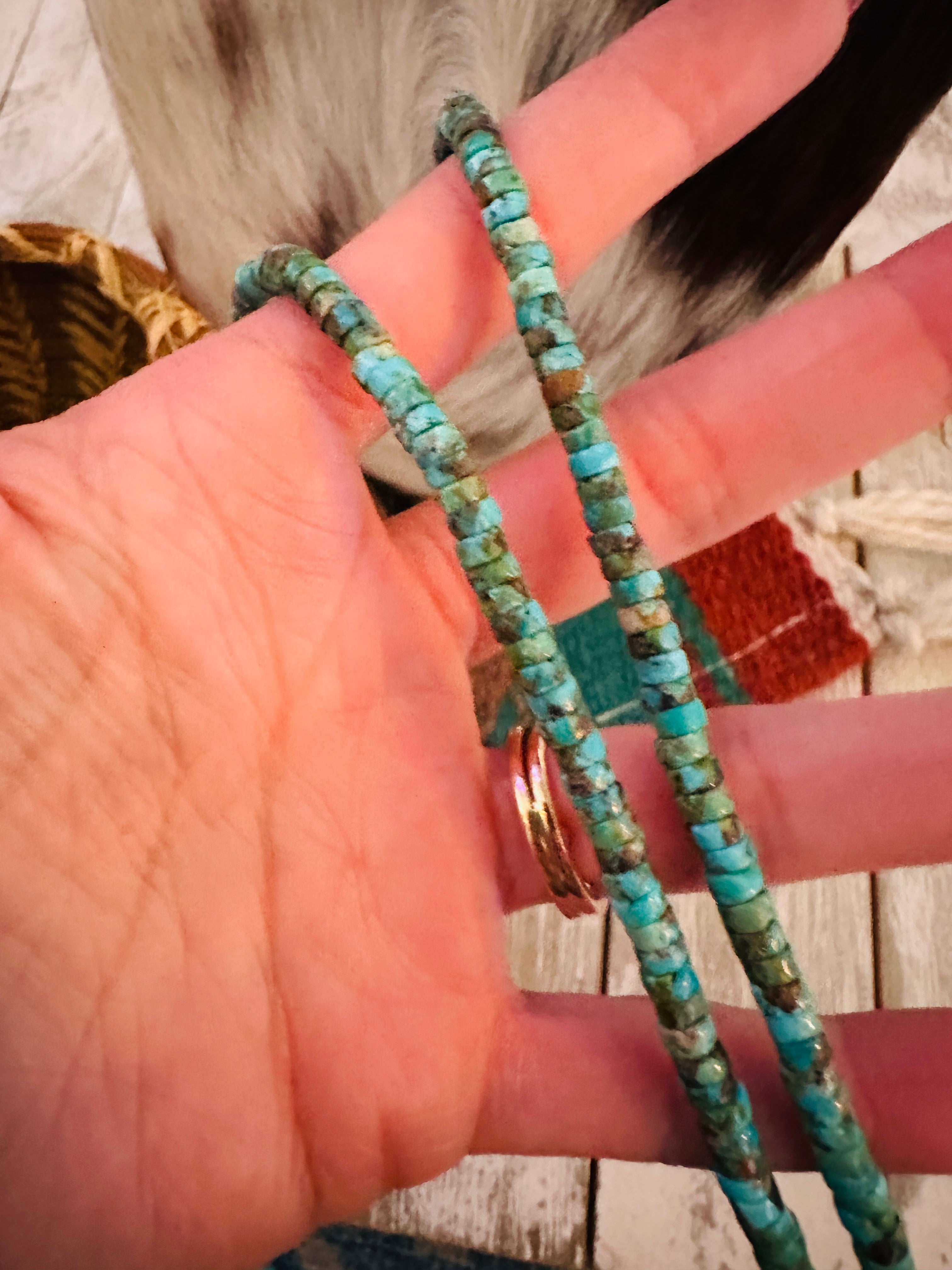 Handcrafted Turquoise & Sterling Silver Beaded Necklace 16”
