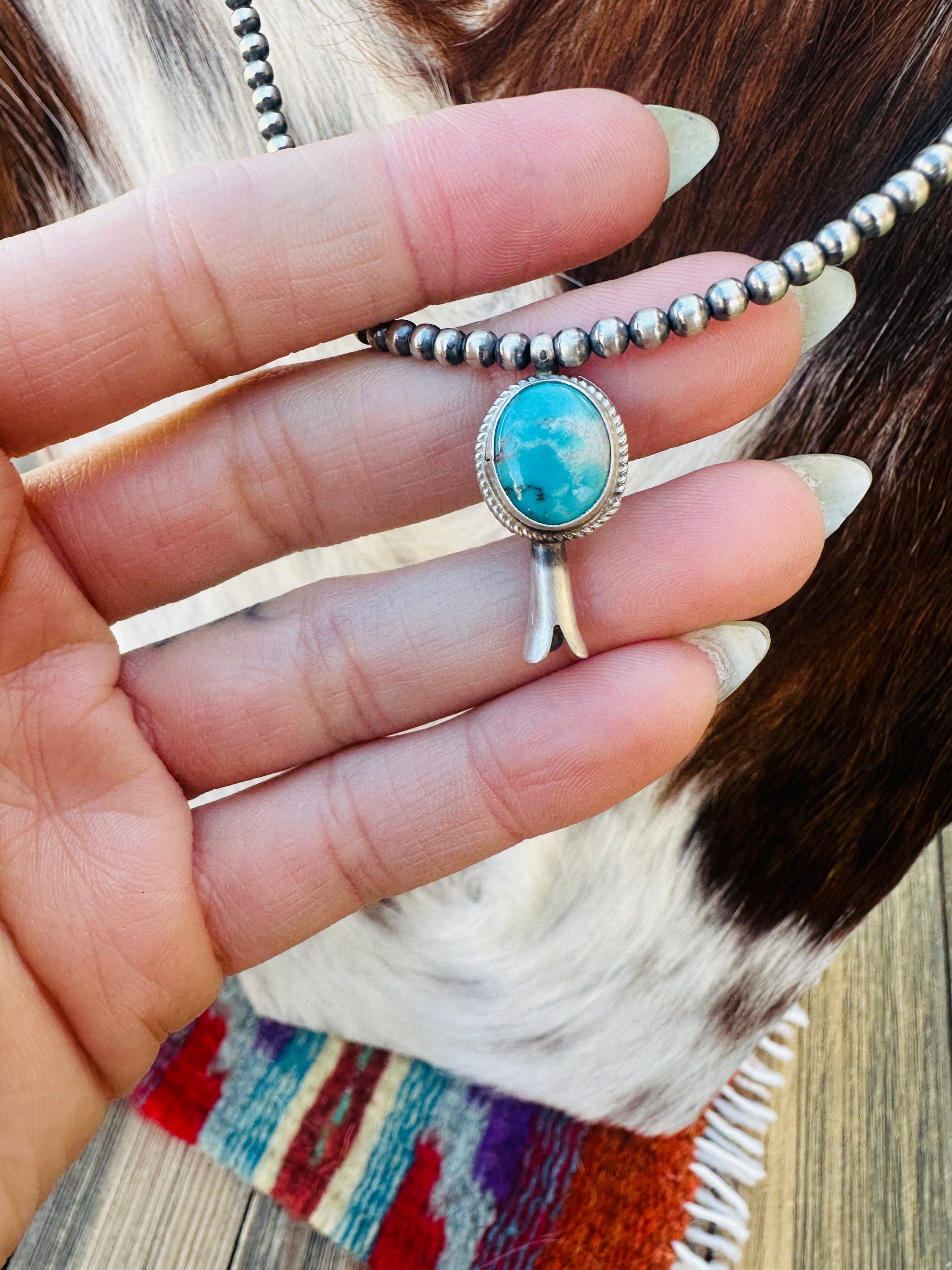 Handcrafted Turquoise & Sterling Silver Beaded Blossom Necklace