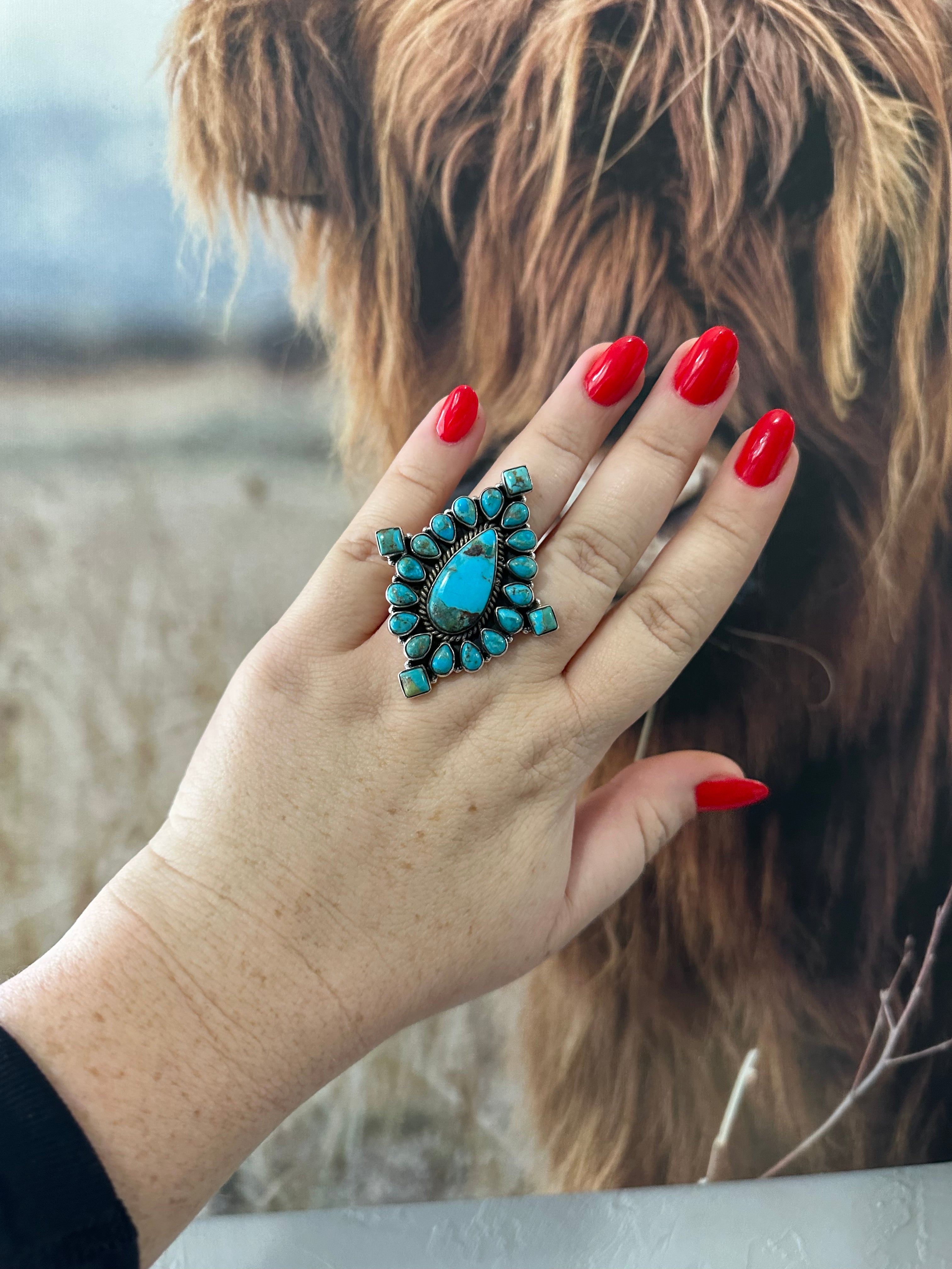 “The Maren” Nizhoni Turquoise & Sterling Silver Adjustable Cluster Ring