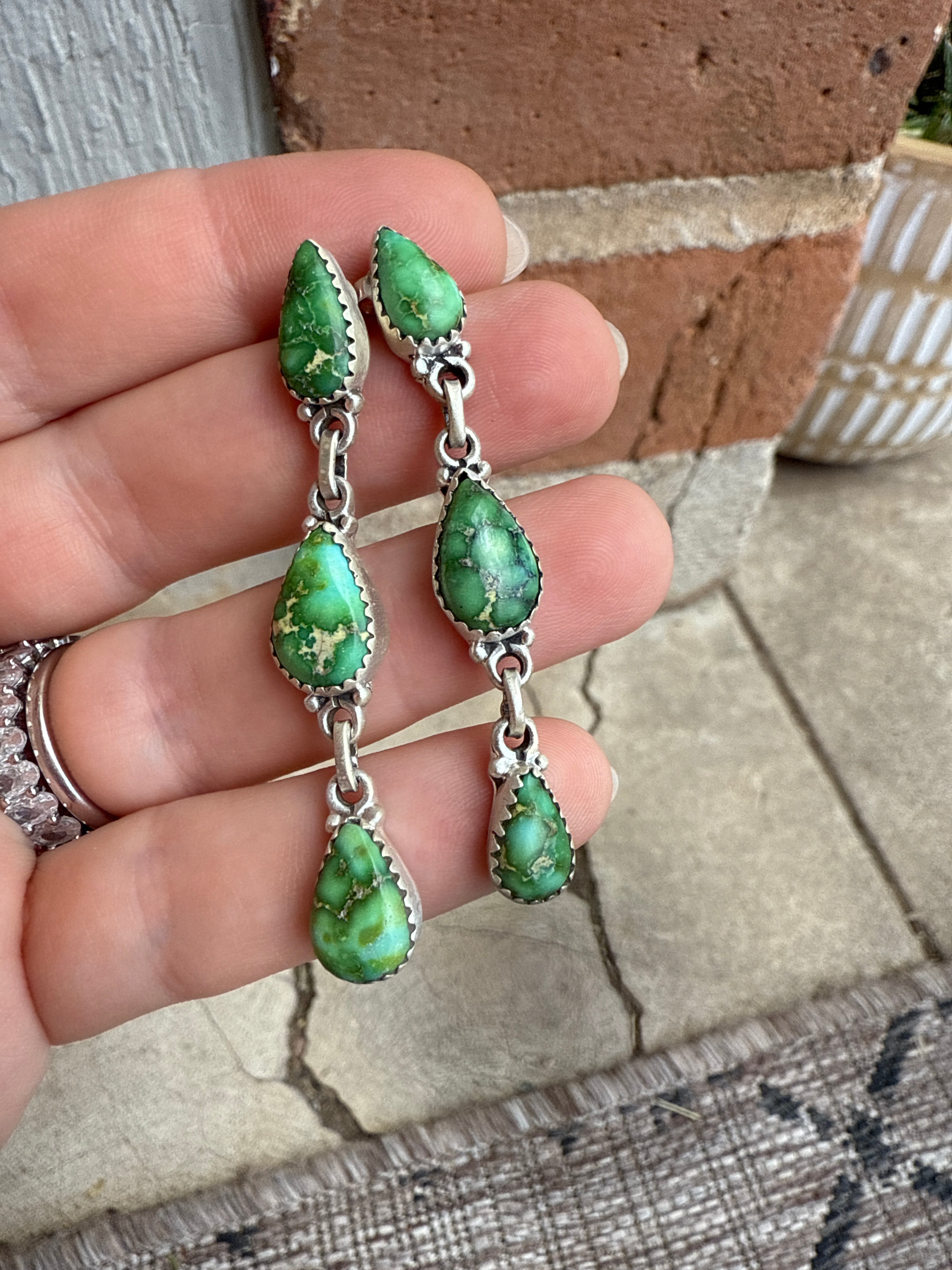 Handmade Sonoran Mountain Turquoise and Sterling Silver Dangle Earrings