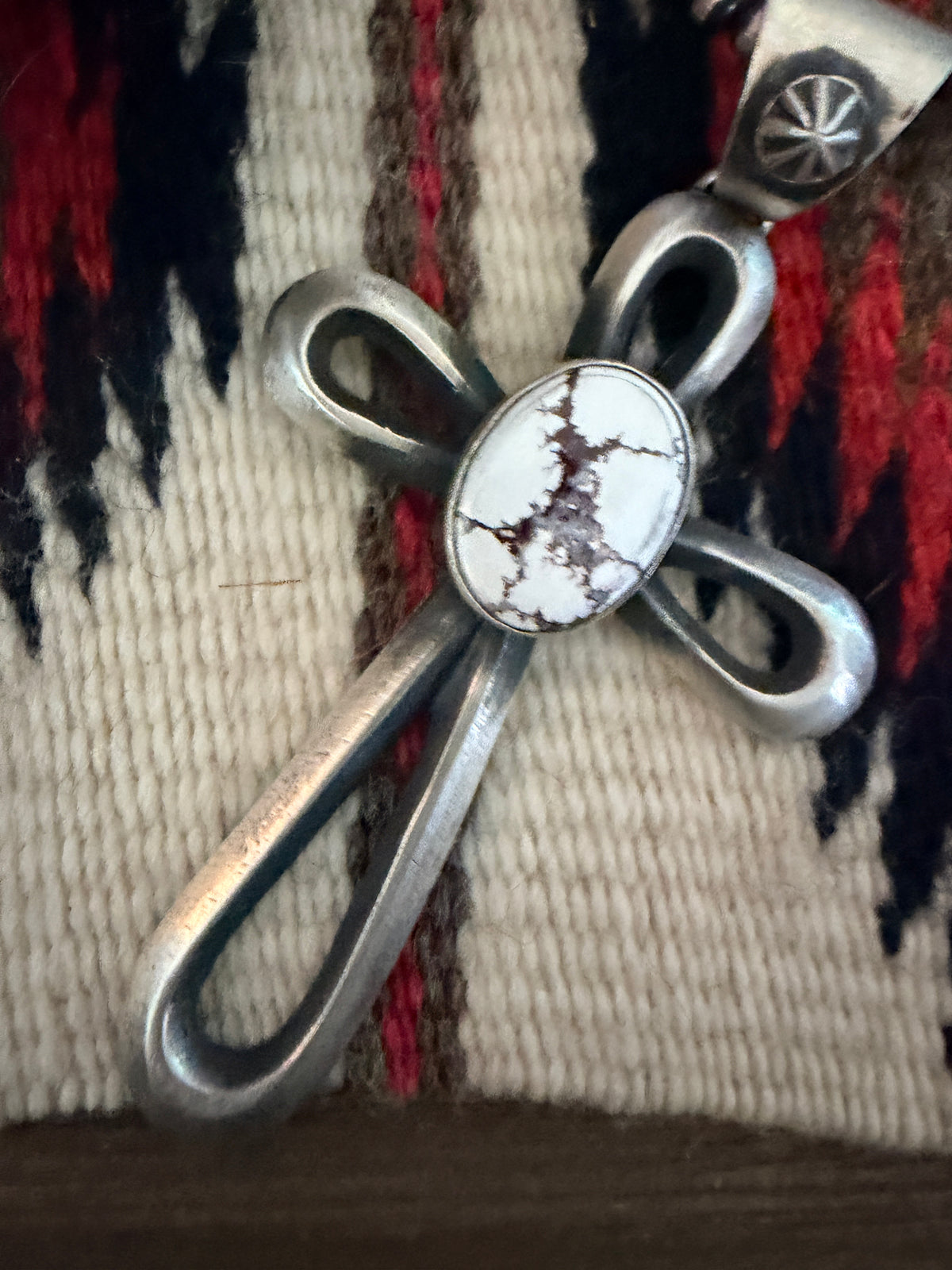 Handcrafted White Buffalo & Sterling Silver Cross Pendant by Chimney Butte