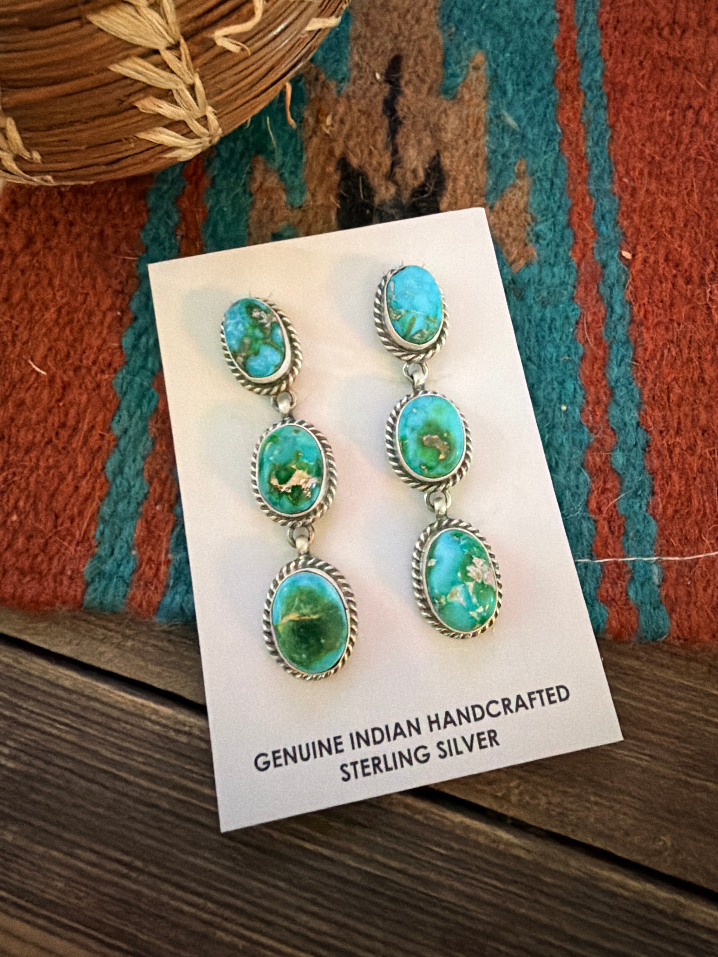 Handcrafted Sonoran Mountain Turquoise & Sterling Silver Dangle Earrings