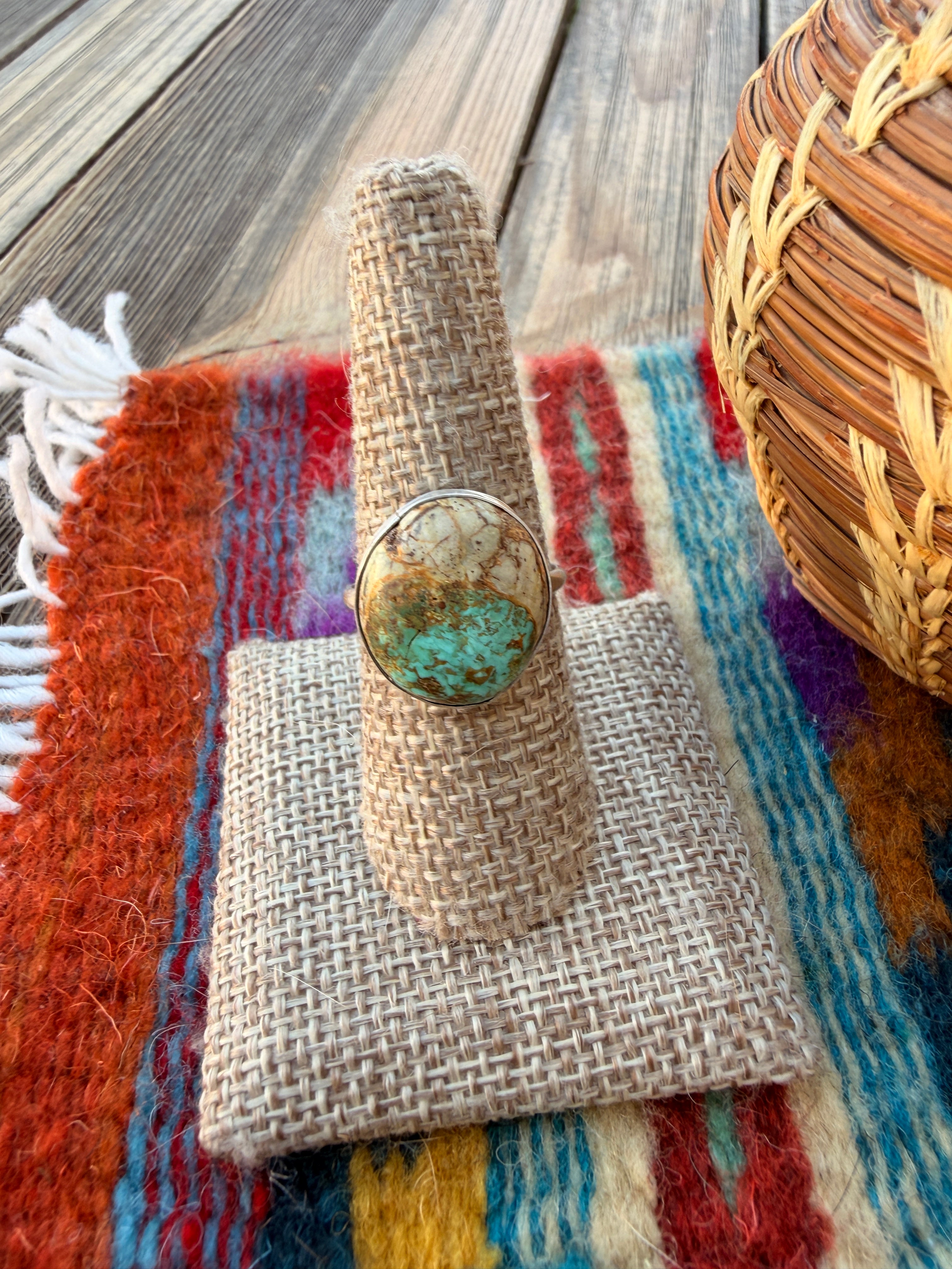 Handcrafted Turquoise & Sterling Silver Ring Size 9