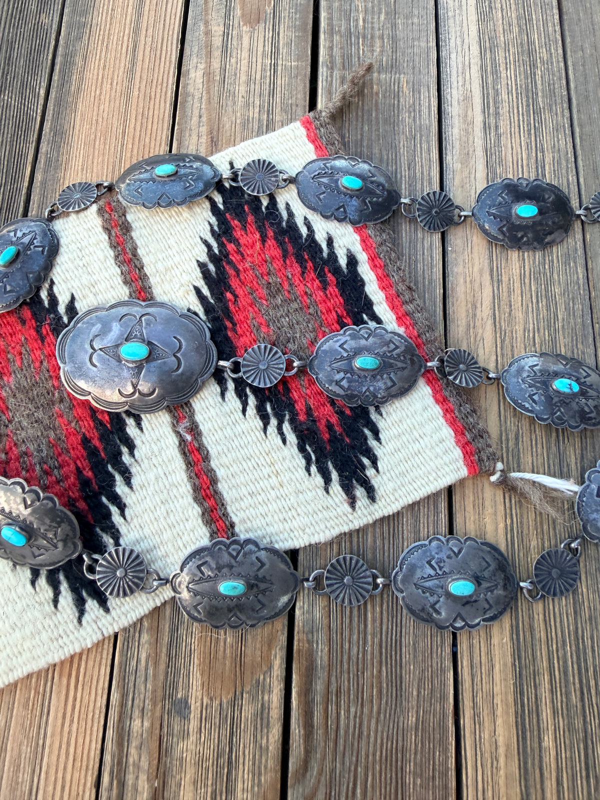 Handcrafted Vintage Old Pawn Turquoise & Sterling Silver Concho Belt