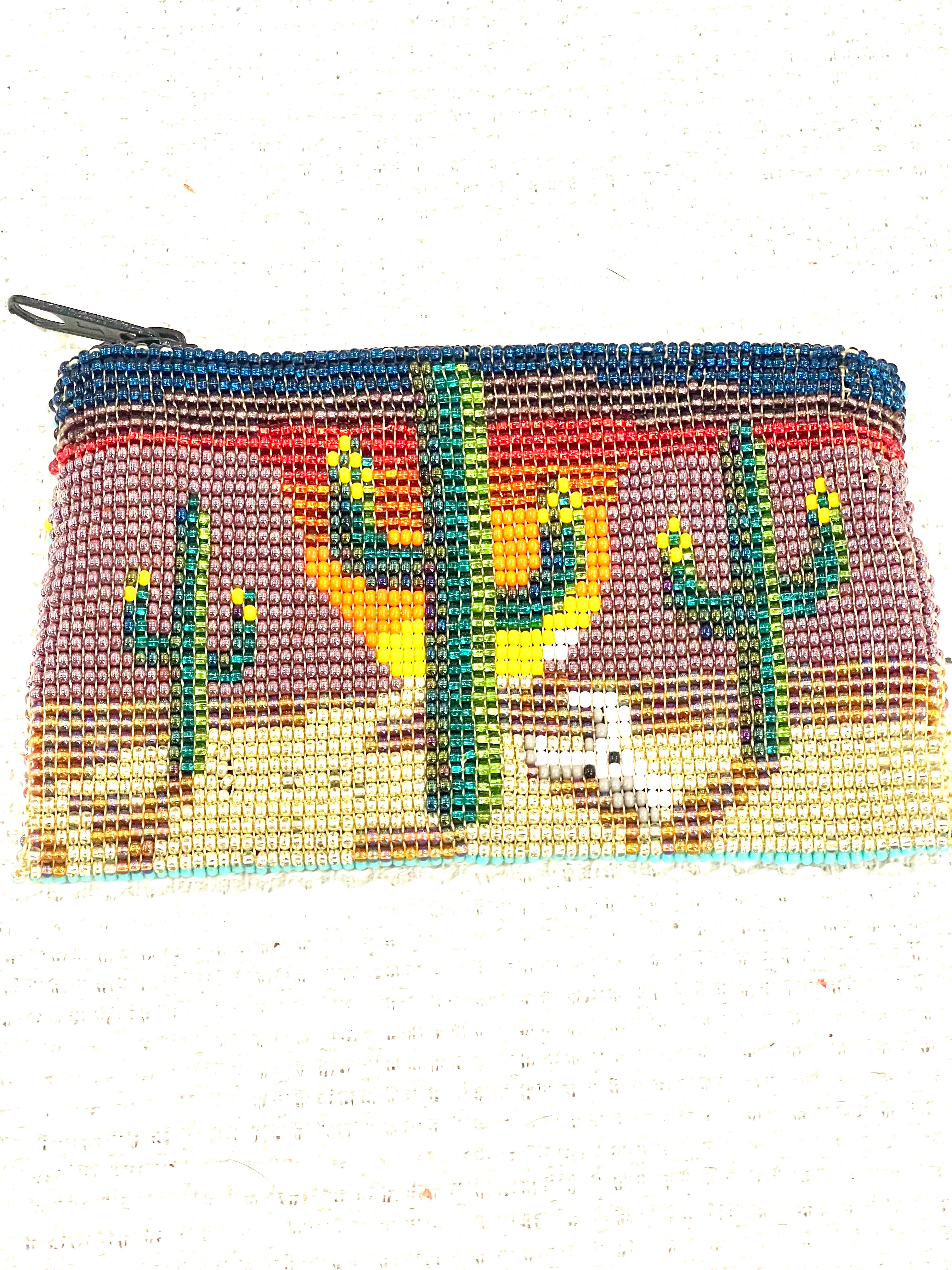 Handmade Beaded Saguaro Desert Coin Purse Dark