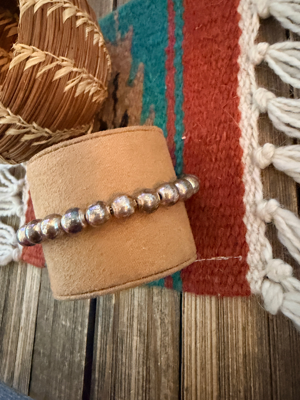 Handcrafted Old Pawn 8mm Sterling Silver Pearl Beaded Bracelet