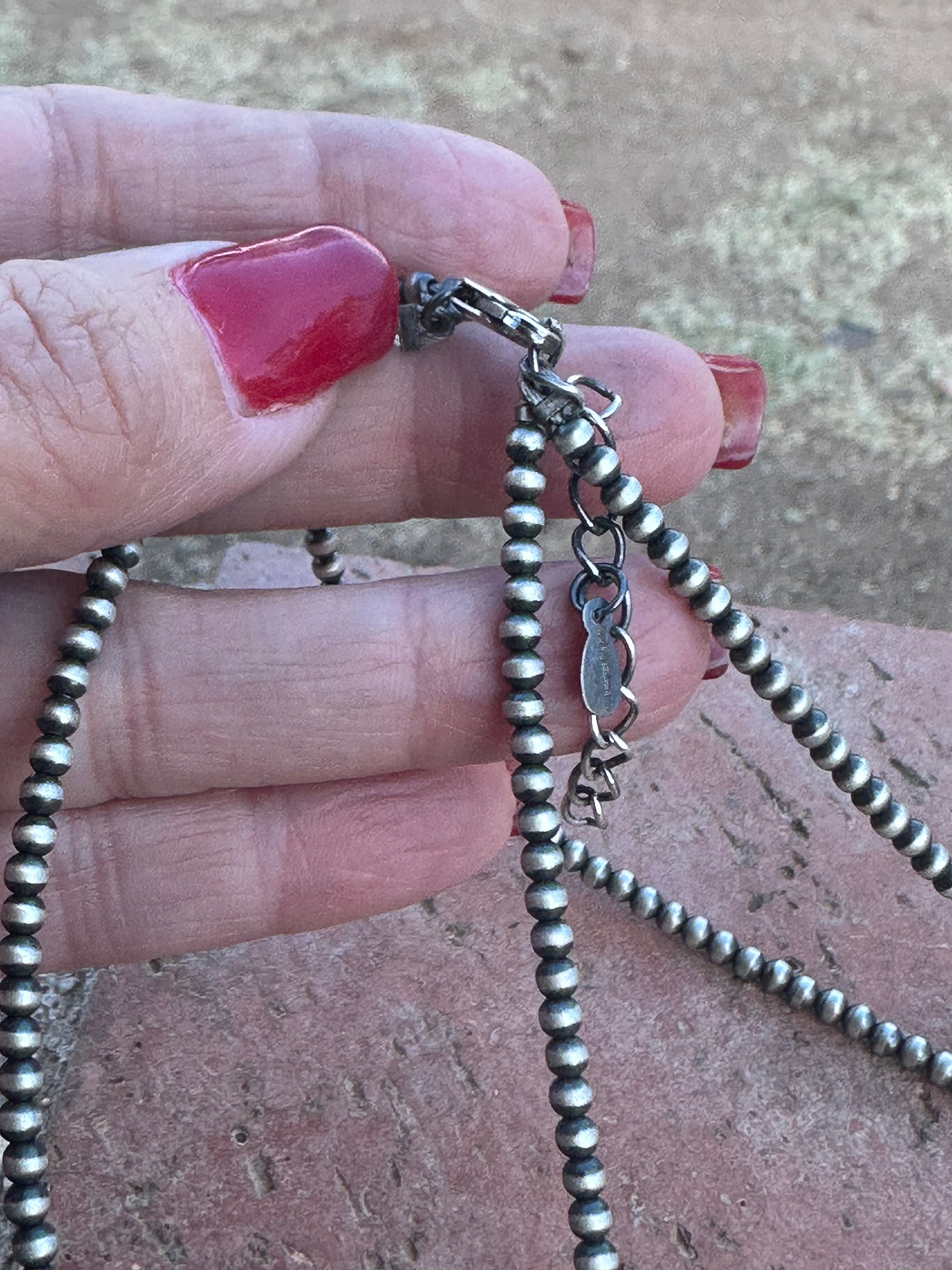 Sterling Silver Navajo Pearl Style Double Strand Beaded Necklace