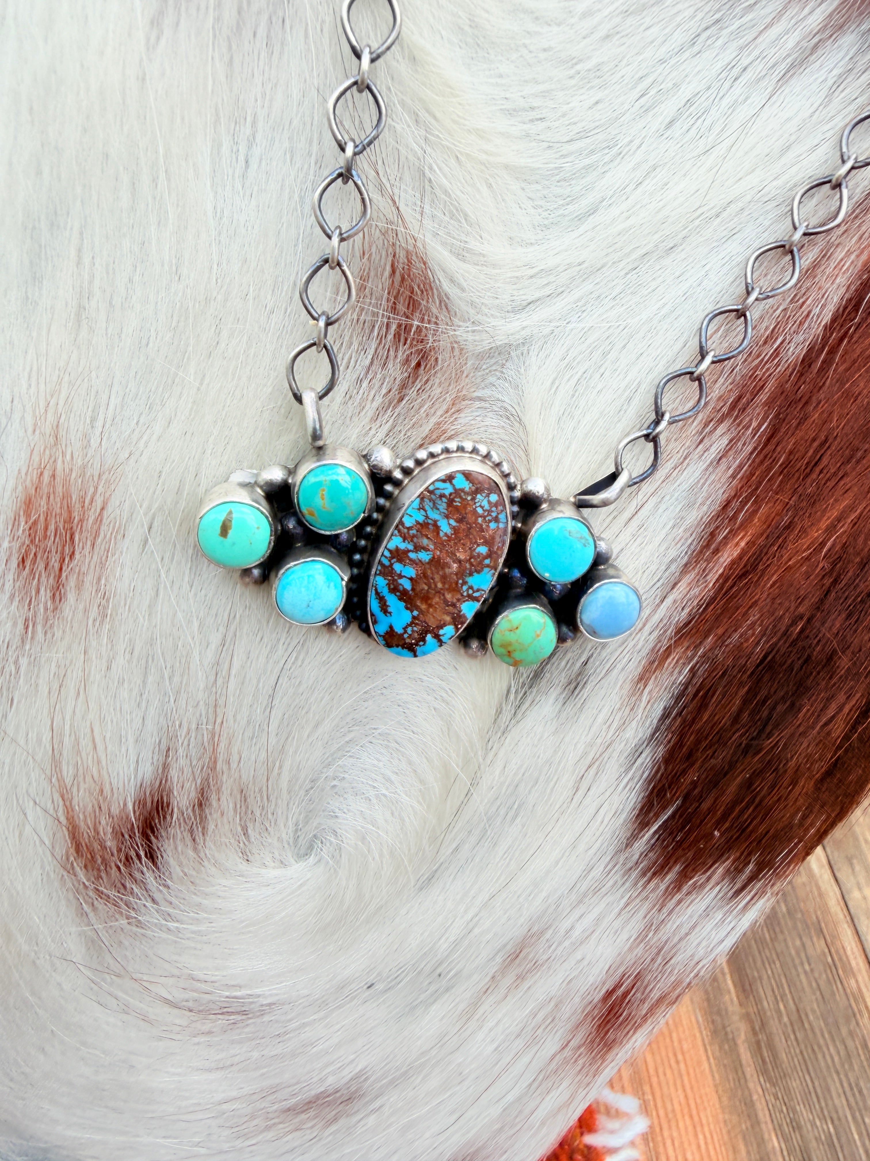 Handcrafted Turquoise & Sterling Silver Cluster Necklace by Travis Jim